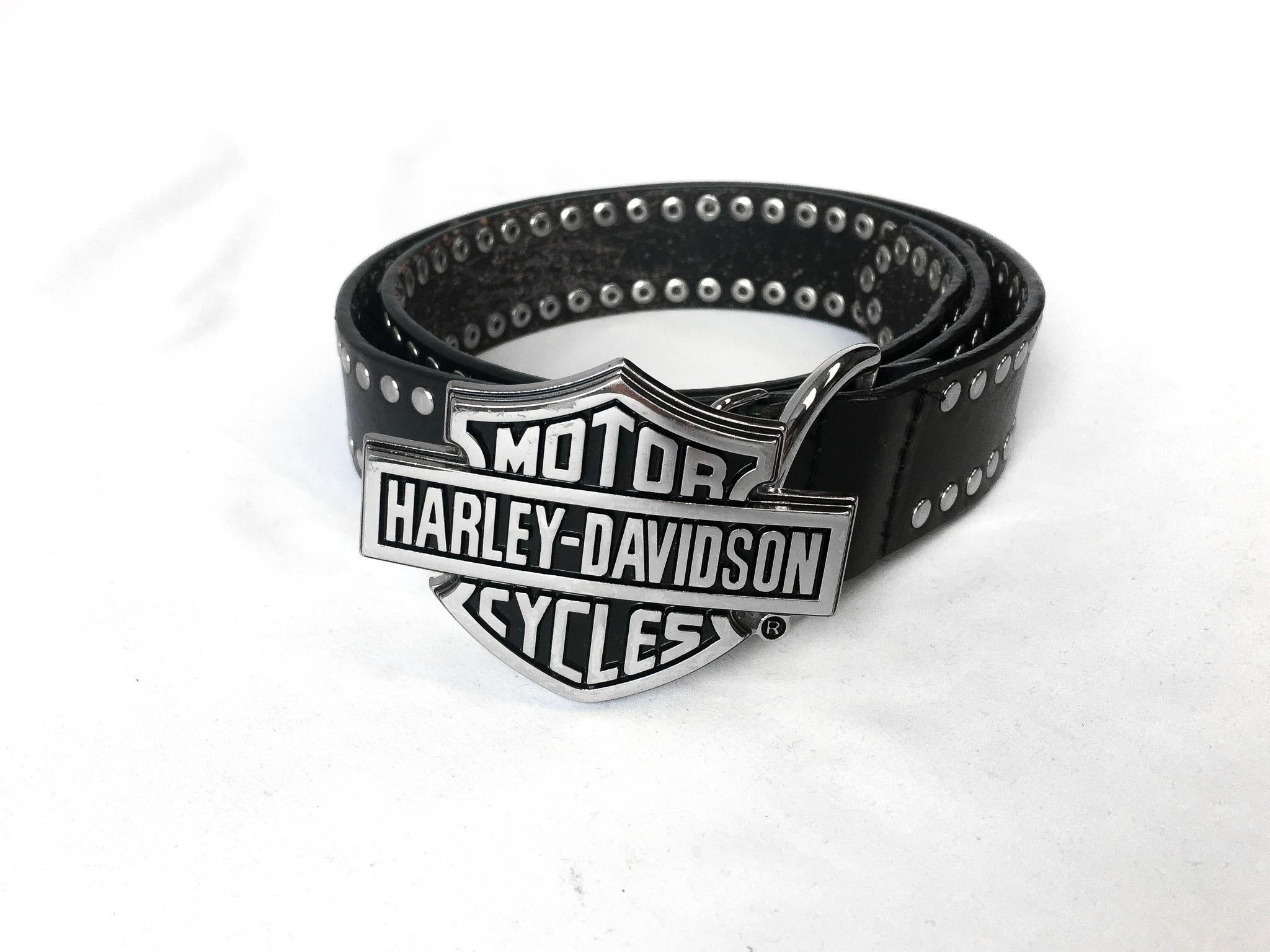 Harley Davidson Belt Buckle Black Leather Belt 44 Size 30-34