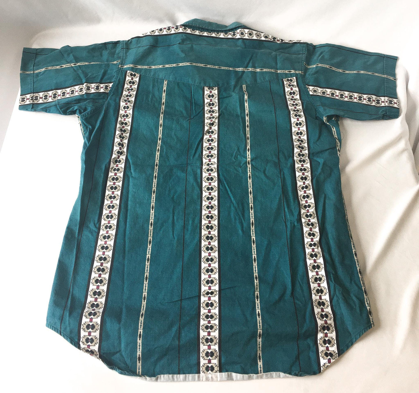 Vintage Cumberland Teal/Cream Southwest Aztec Patterned Print Button Up, Men's Sz. L, Vintage Unisex Western Top
