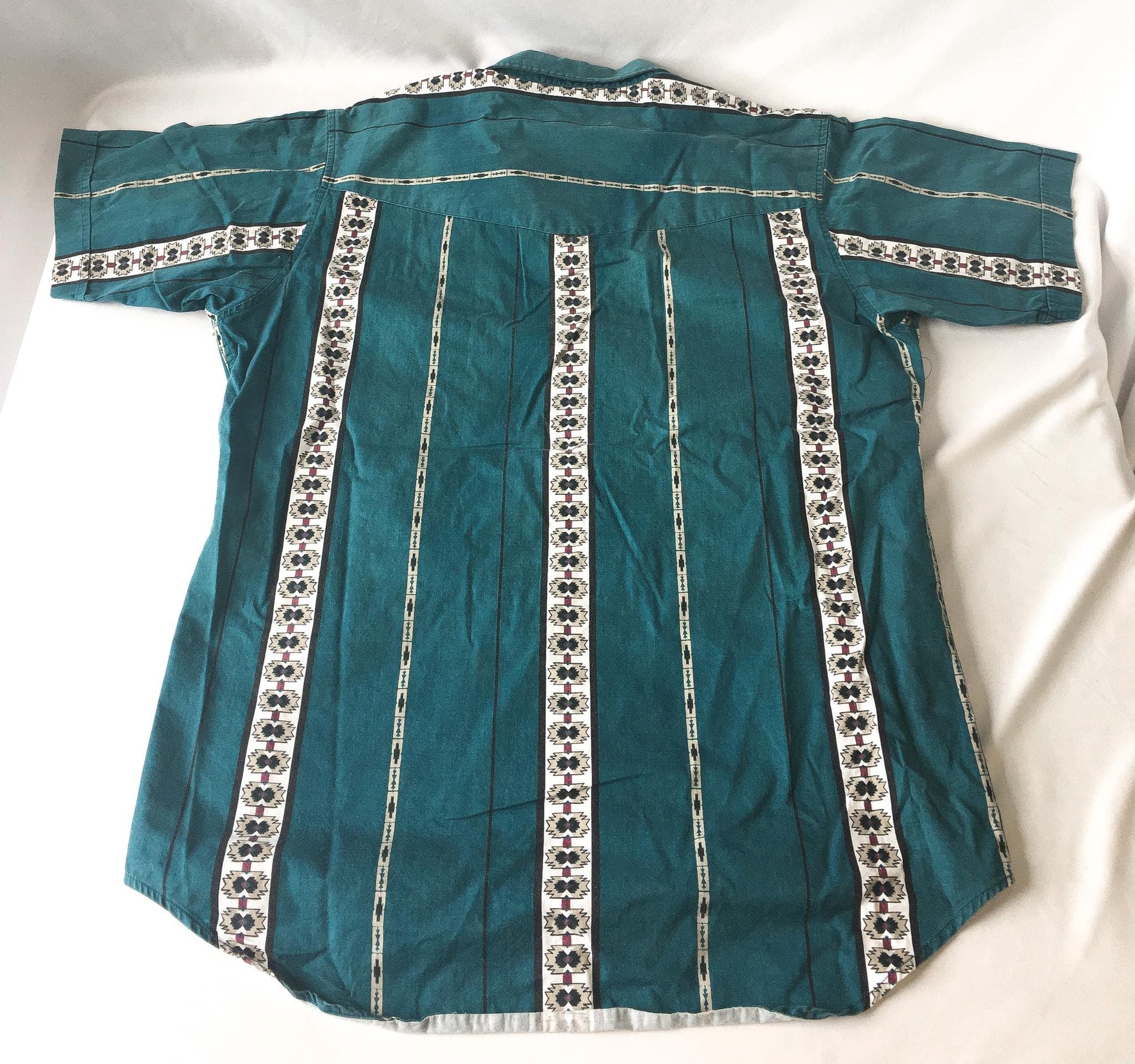 Vintage Cumberland Teal/Cream Southwest Aztec Patterned Print Button Up, Men's Sz. L, Vintage Unisex Western Top
