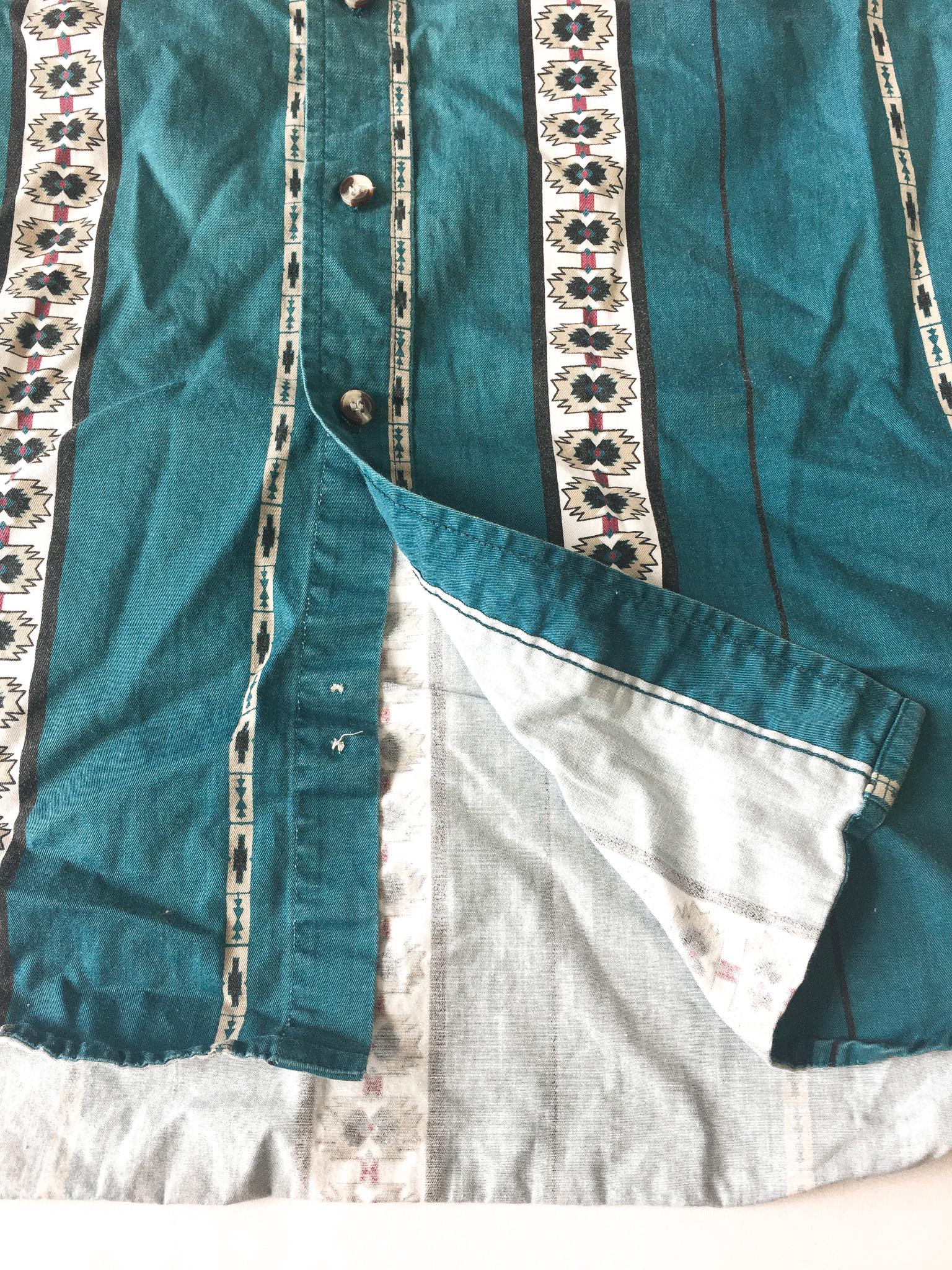 Vintage Cumberland Teal/Cream Southwest Aztec Patterned Print Button Up, Men's Sz. L, Vintage Unisex Western Top