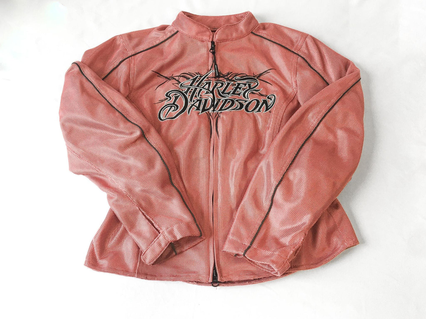 00s Harley Davidson Pink/Red Mesh Embroidered Motorcycle Riding Jacket, Women's Sz. XS, Vintage Biker Moto Style Jacket