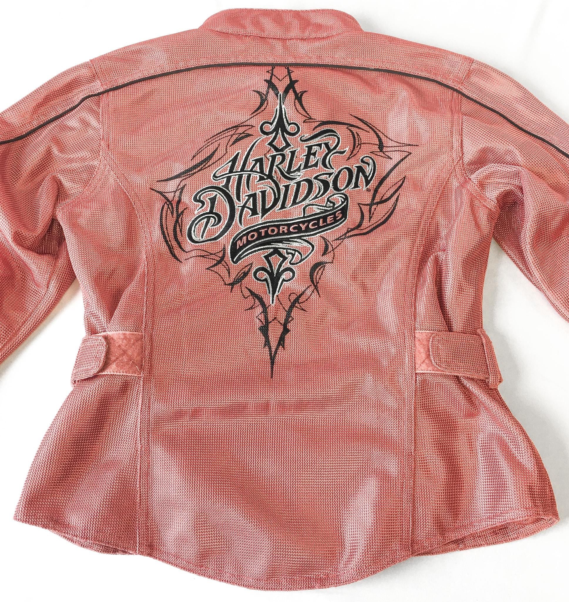 00s Harley Davidson Pink/Red Mesh Embroidered Motorcycle Riding Jacket, Women's Sz. XS, Vintage Biker Moto Style Jacket