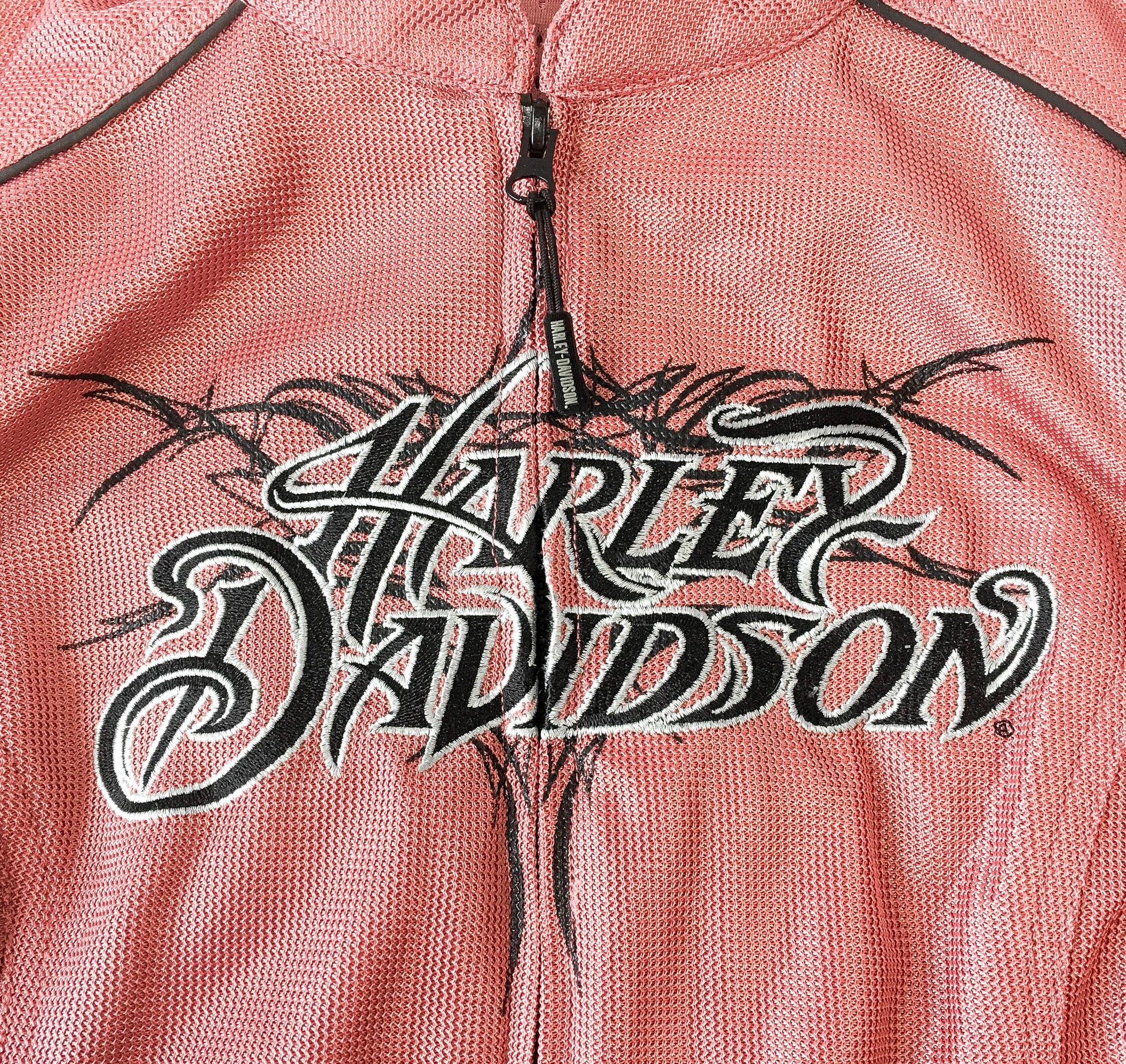 00s Harley Davidson Pink/Red Mesh Embroidered Motorcycle Riding Jacket, Women's Sz. XS, Vintage Biker Moto Style Jacket
