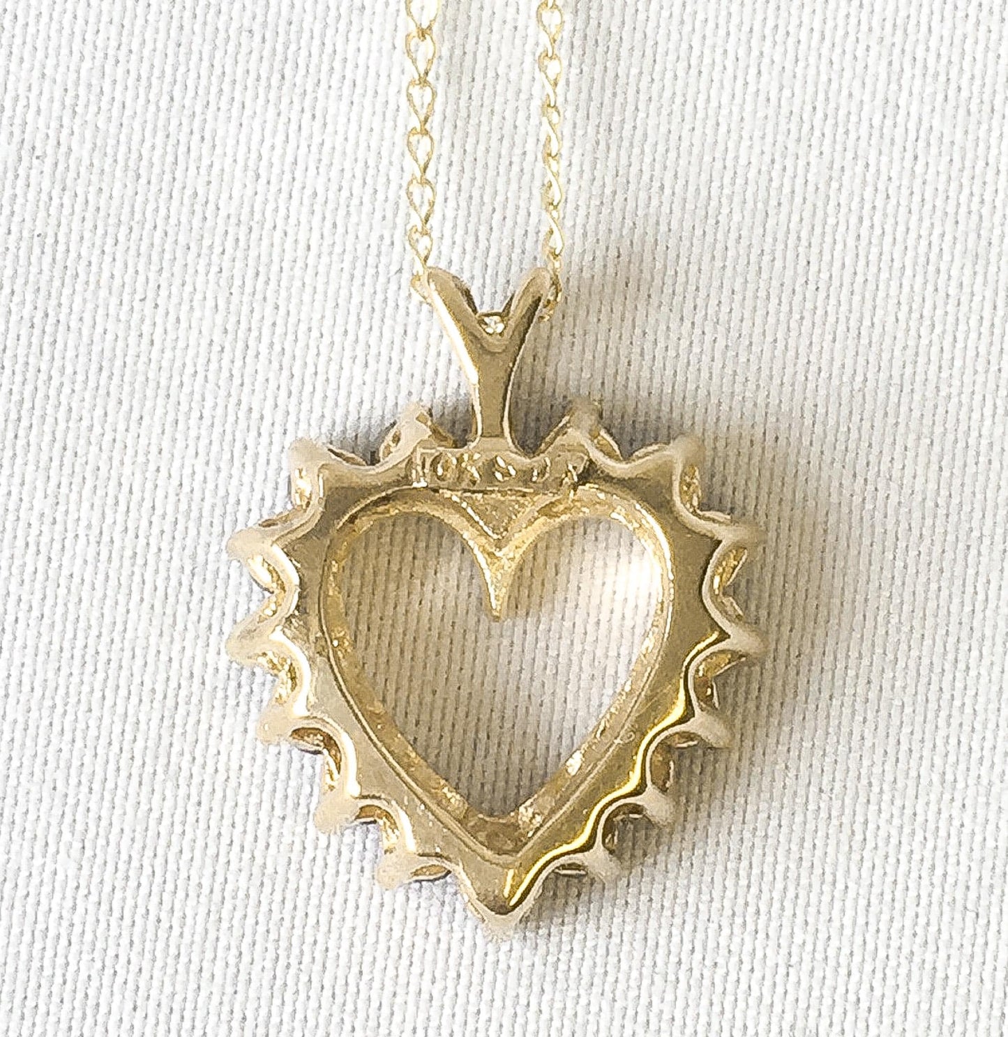 Vintage 10K Yellow Gold Diamond Open Heart 16" Necklace, 10K Chain, Vintage Classy Elegant Dainty Heart Necklace