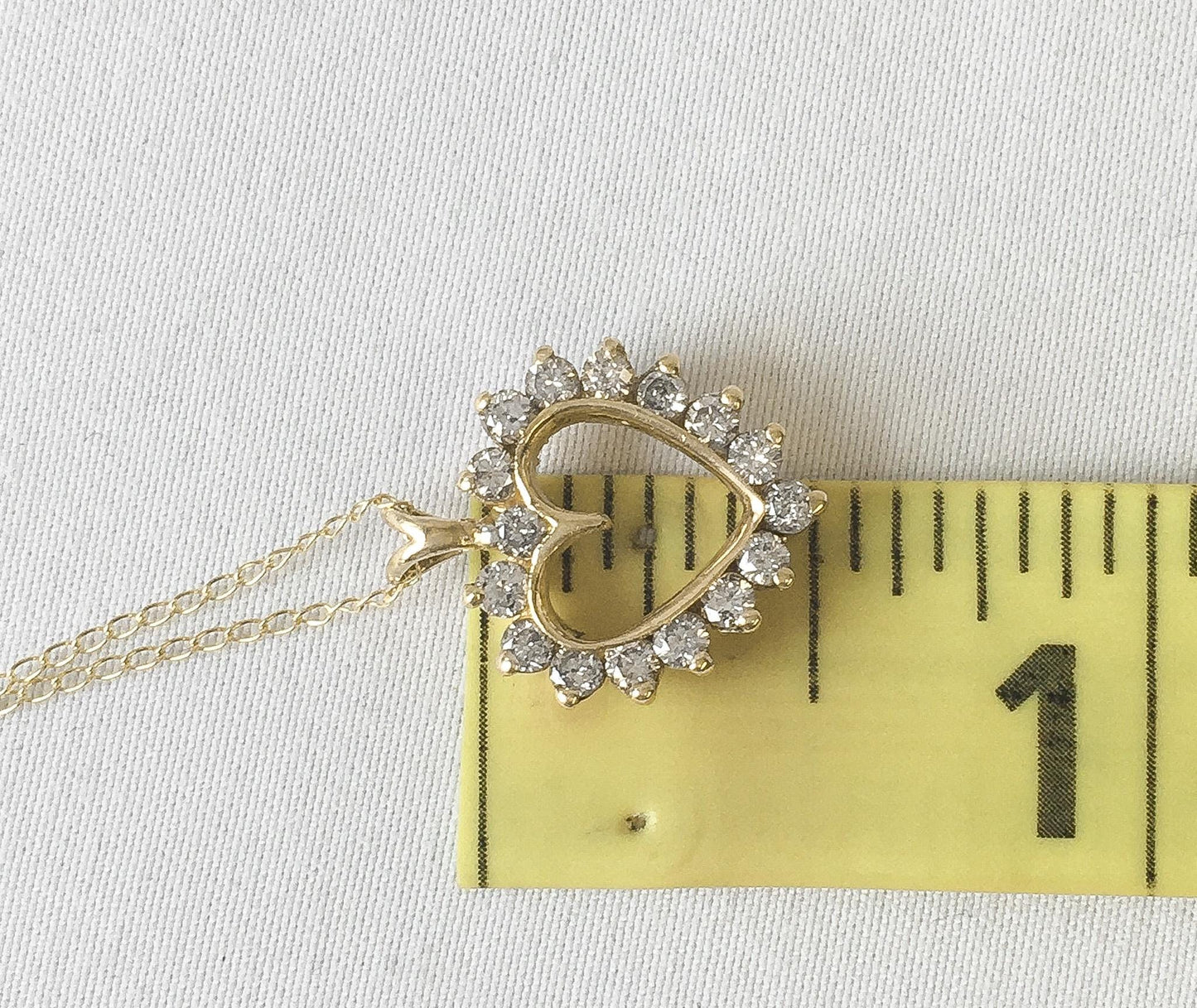 Vintage 10K Yellow Gold Diamond Open Heart 16" Necklace, 10K Chain, Vintage Classy Elegant Dainty Heart Necklace
