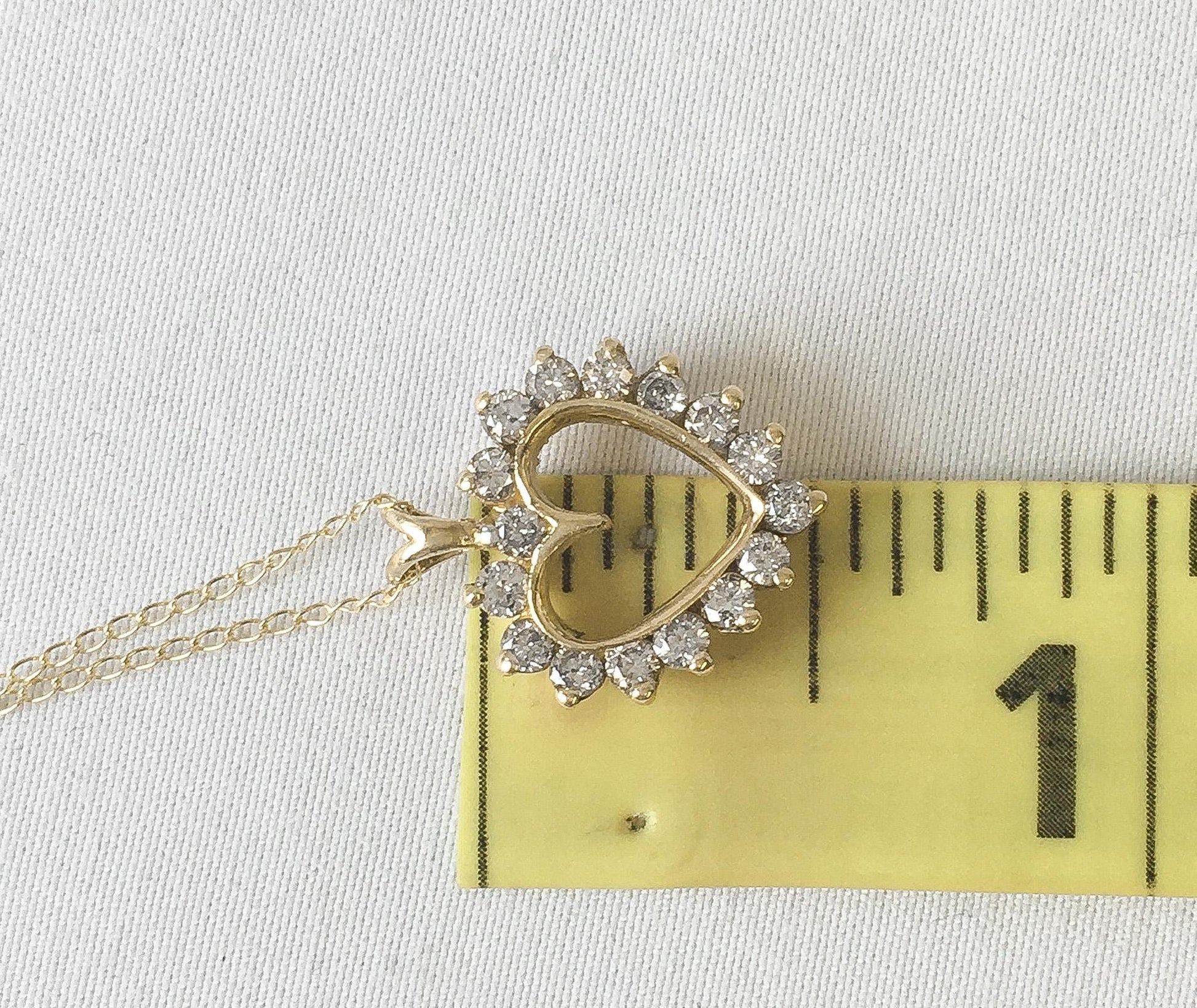 Vintage 10K Yellow Gold Diamond Open Heart 16" Necklace, 10K Chain, Vintage Classy Elegant Dainty Heart Necklace