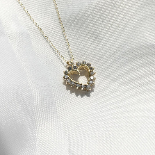 Vintage 10K Yellow Gold Diamond Open Heart 16" Necklace, 10K Chain, Vintage Classy Elegant Dainty Heart Necklace