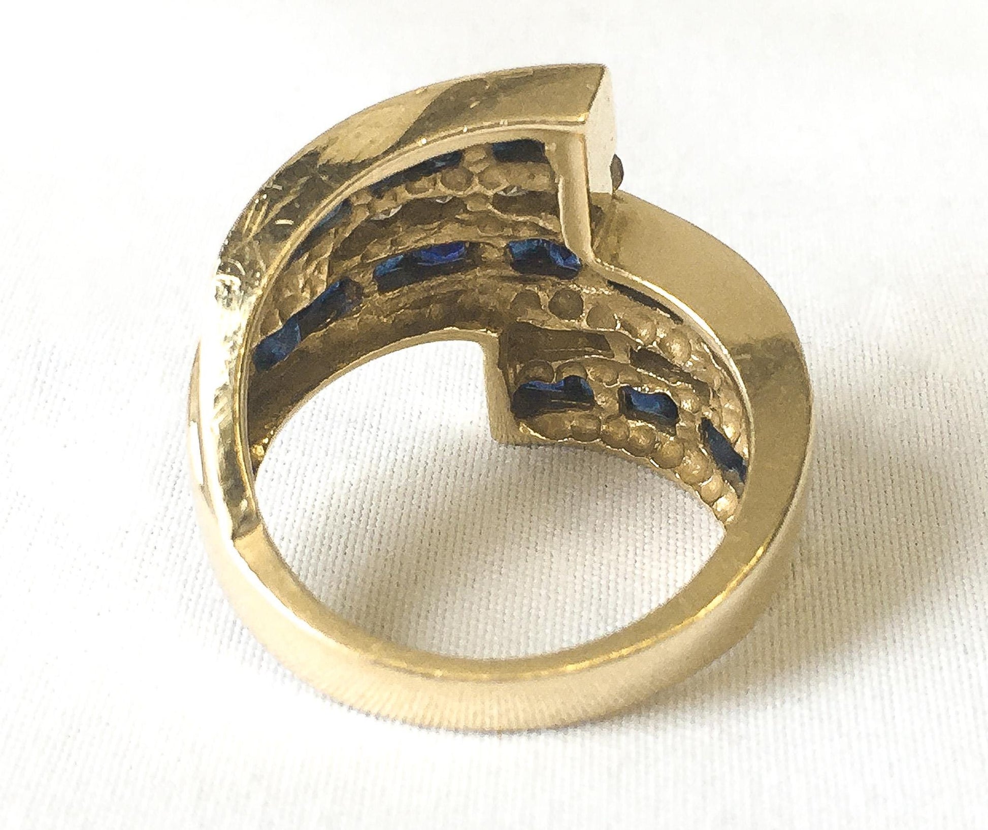 Vintage 14K Gold Diamond Sapphire Wrap Around Cocktail Ring, Sz. 6.5, Vintage Art Deco Statement Ring