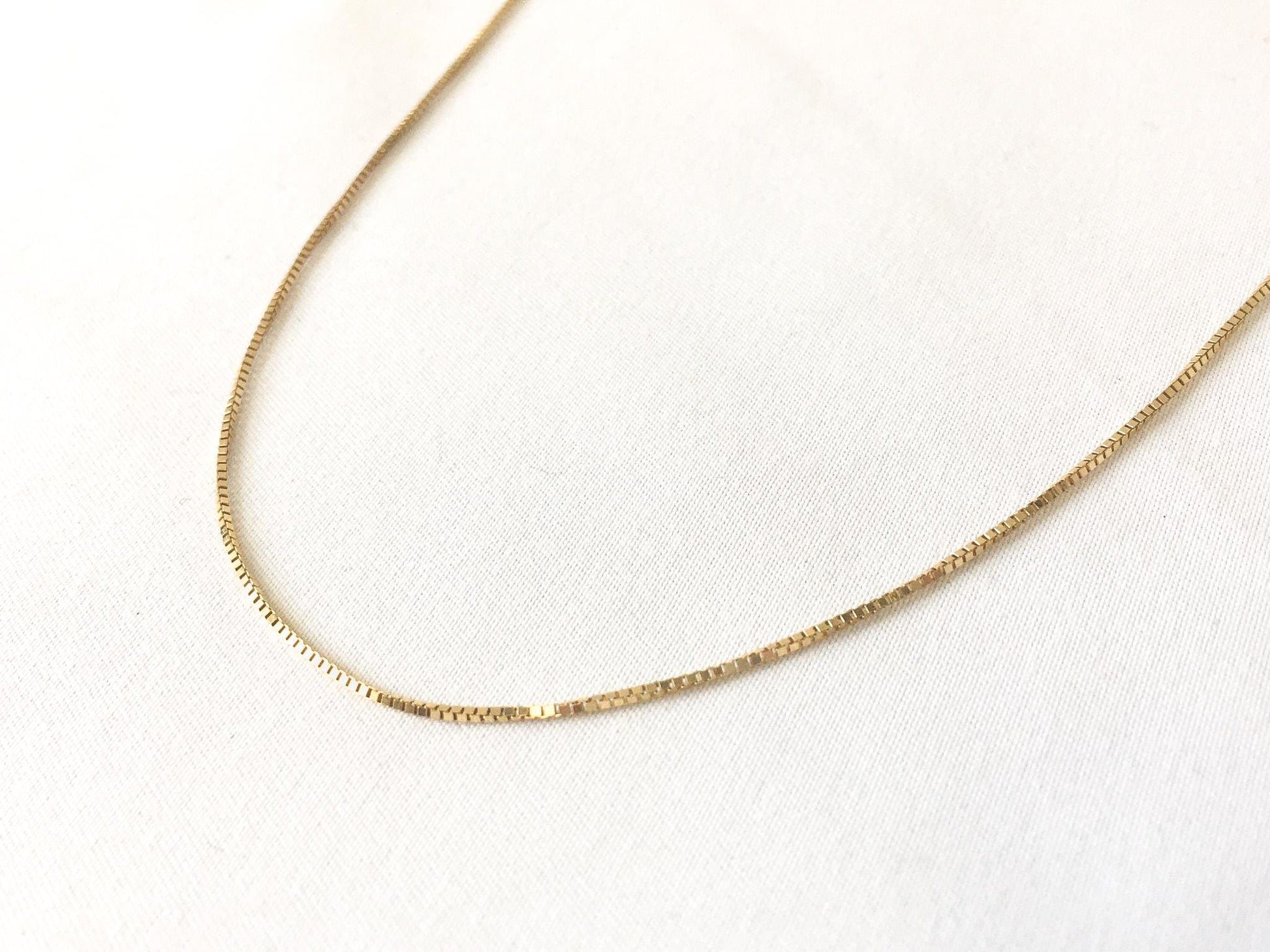 14K Italy Yellow Gold Box Chain Necklace, 16 Inches, 1mm, 2.2 Grams, Simple Everyday Dainty Layering Chain