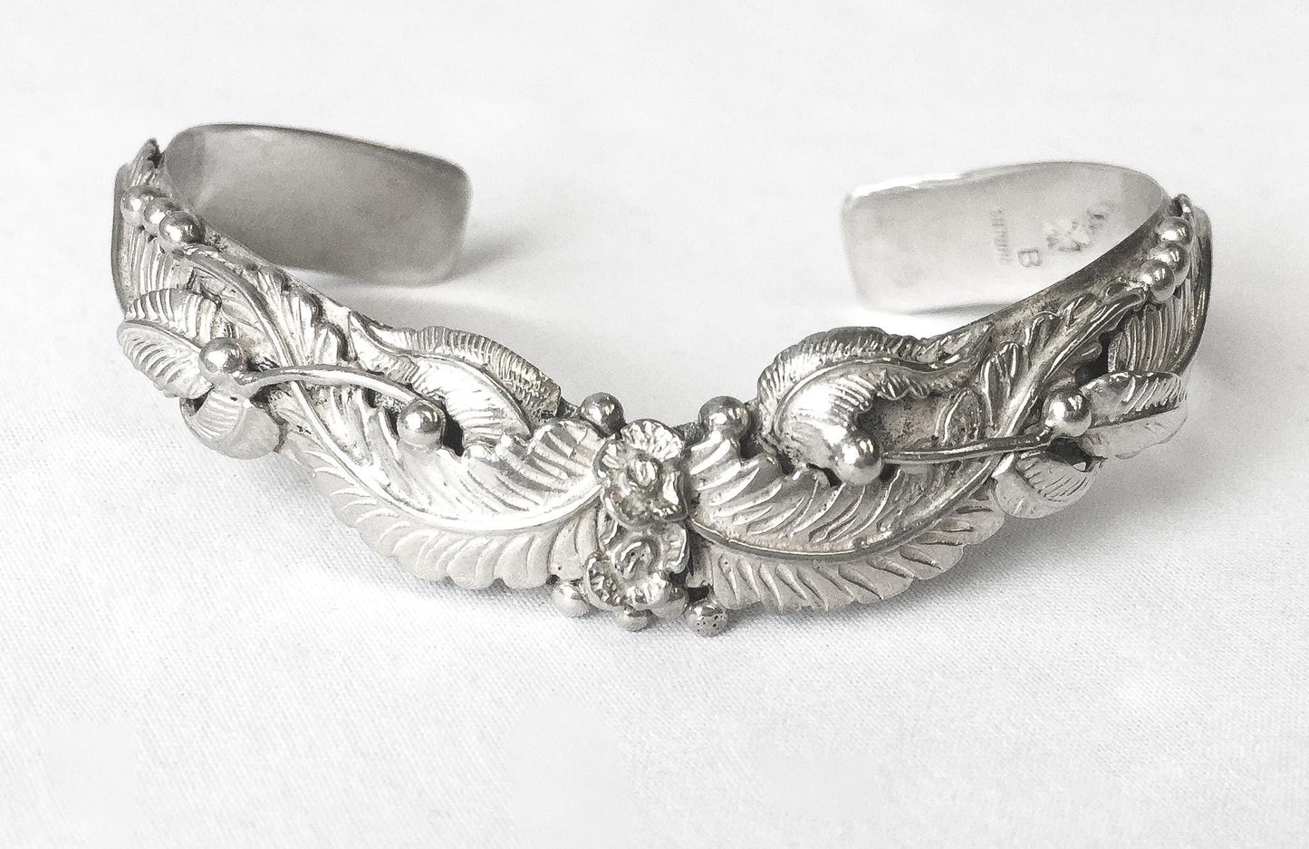 Vintage Les Baker Sterling Silver Floral Adjustable Cuff Bracelet, 5"-6" Wrist, Vintage Navajo Western Boho Bracelet