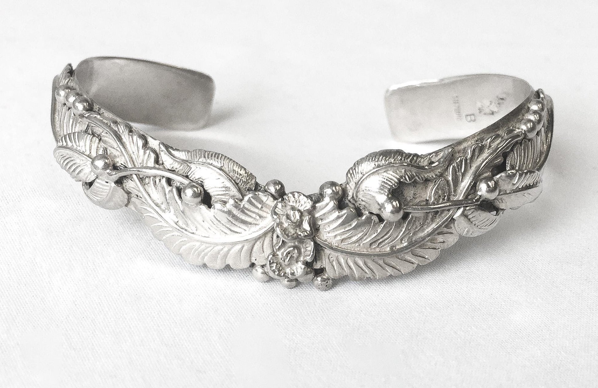 Vintage Les Baker Sterling Silver Floral Adjustable Cuff Bracelet, 5"-6" Wrist, Vintage Navajo Western Boho Bracelet