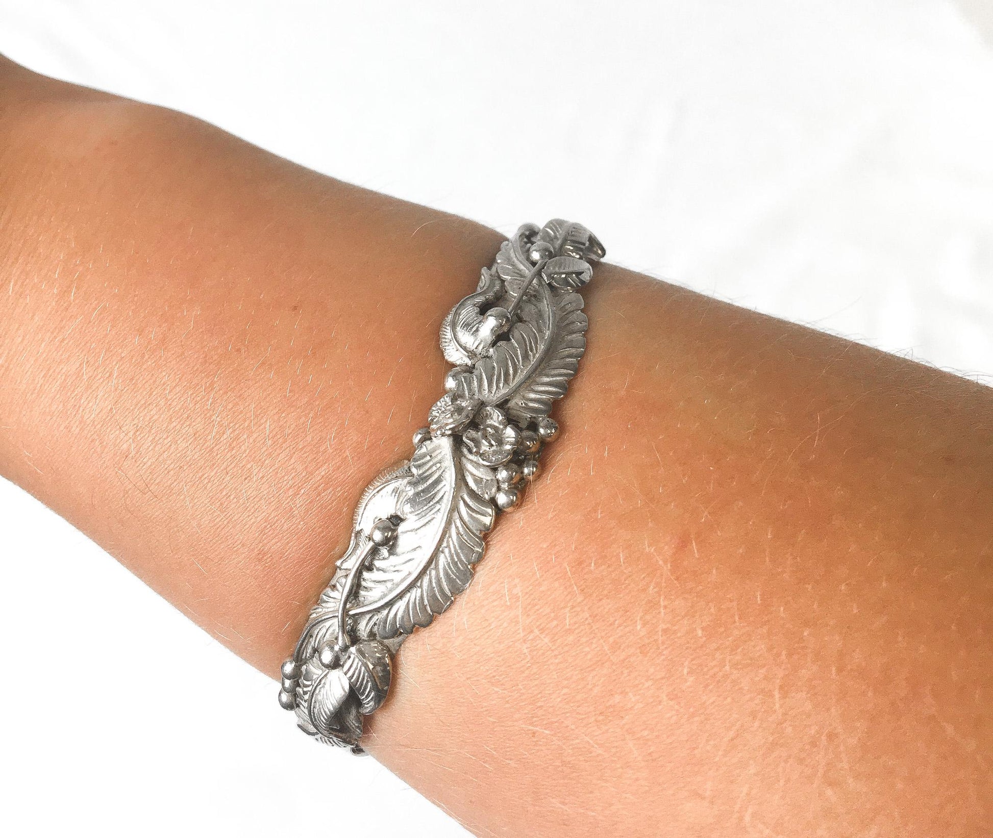 Vintage Les Baker Sterling Silver Floral Adjustable Cuff Bracelet, 5"-6" Wrist, Vintage Navajo Western Boho Bracelet