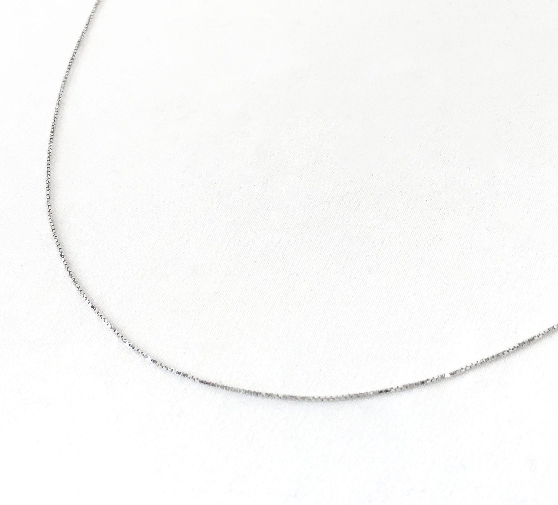 14K White Gold Box 24" Chain Necklace, 1mm Width, Simple Everyday Dainty Layering Chain Necklace