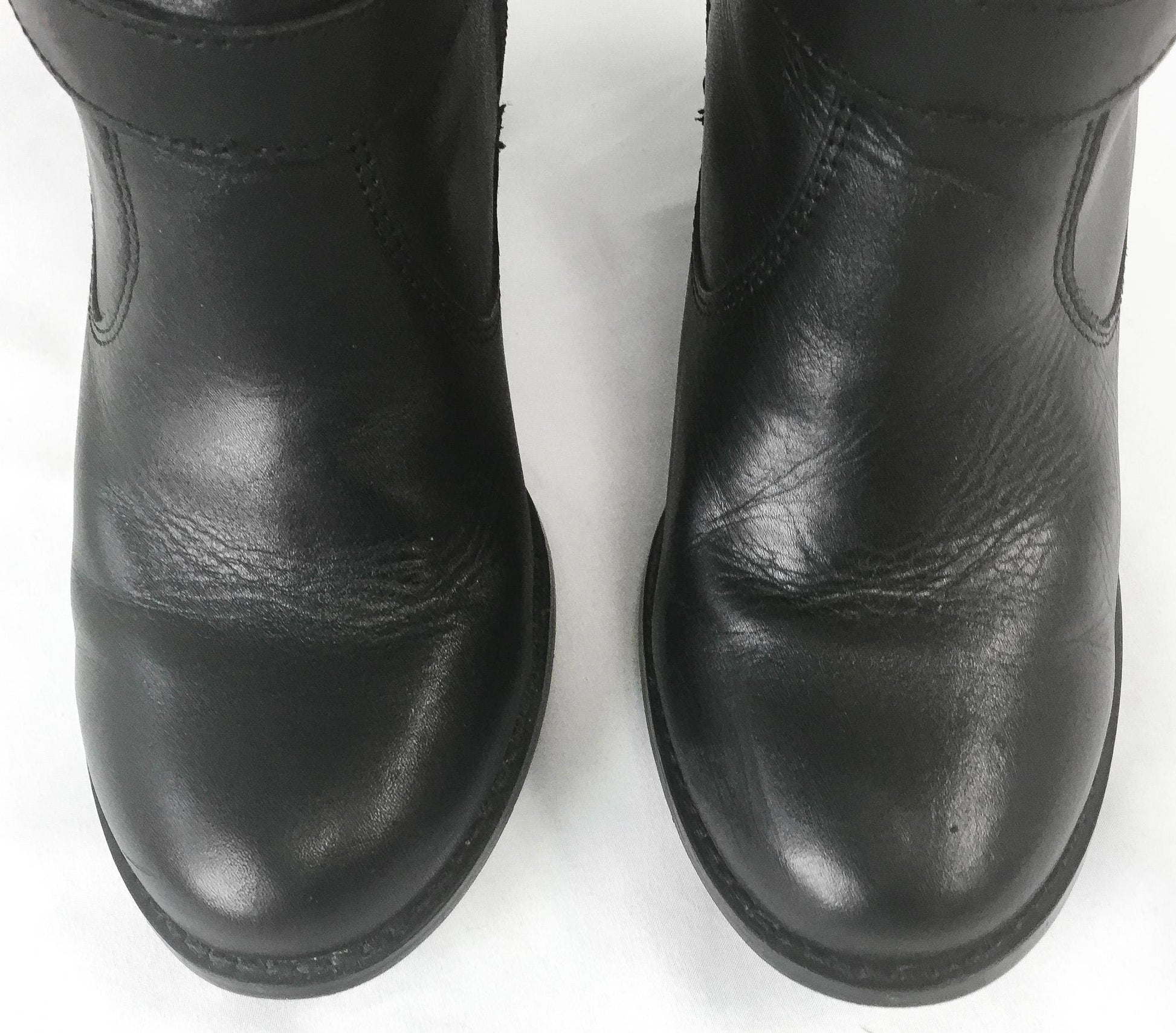 Black Harley Davidson Chillion Buckle Leather Platform Boots, Women's Sz. 8, Biker Moto Style Statement Boots