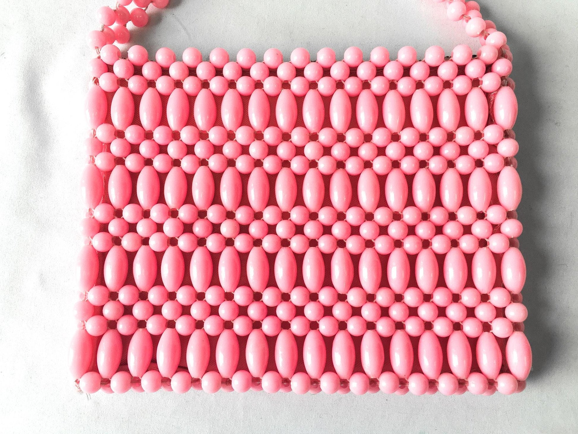 60s Handmade Bubblegum Pink Beaded Crossbody Bag
