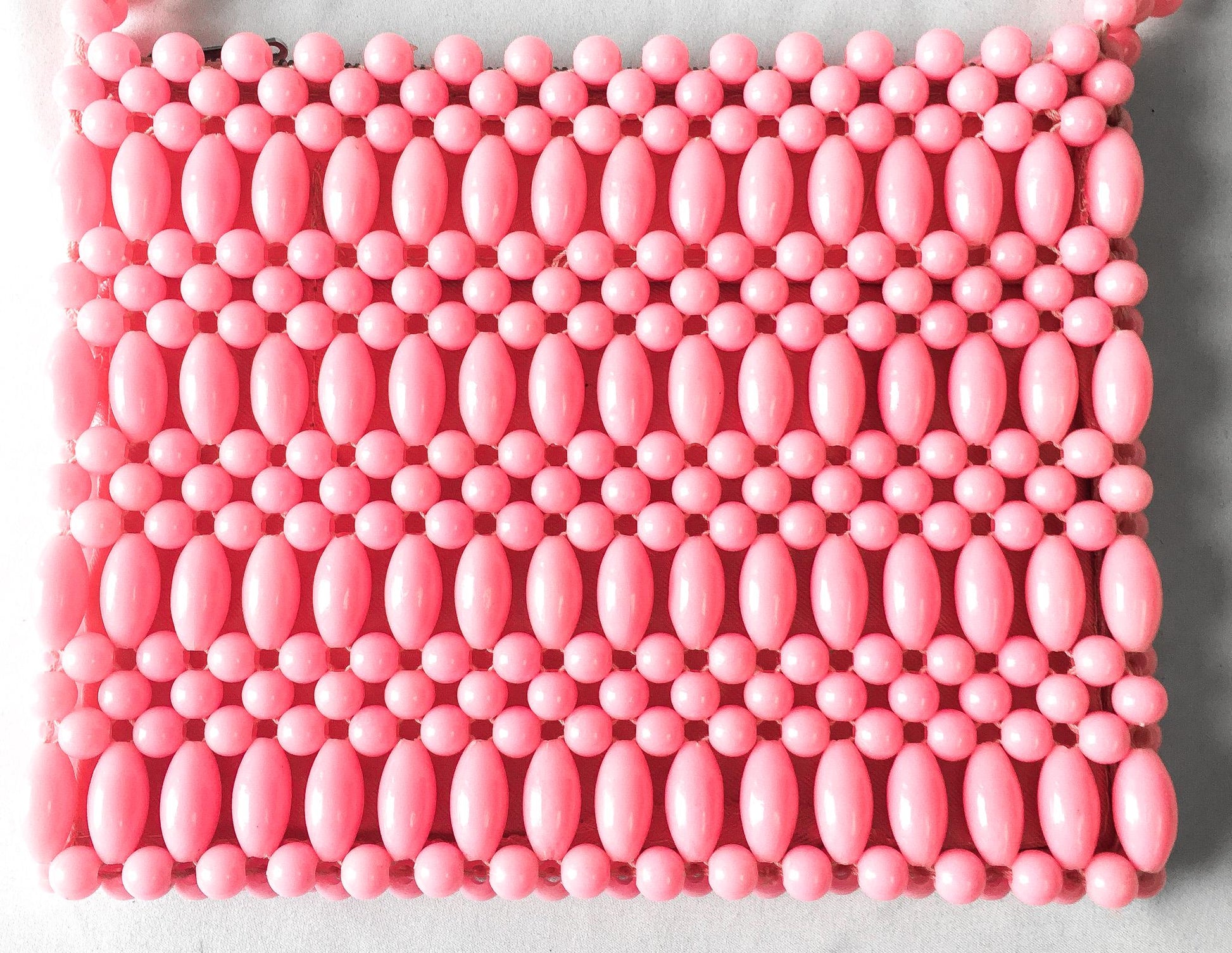 60s Handmade Bubblegum Pink Beaded Crossbody Bag