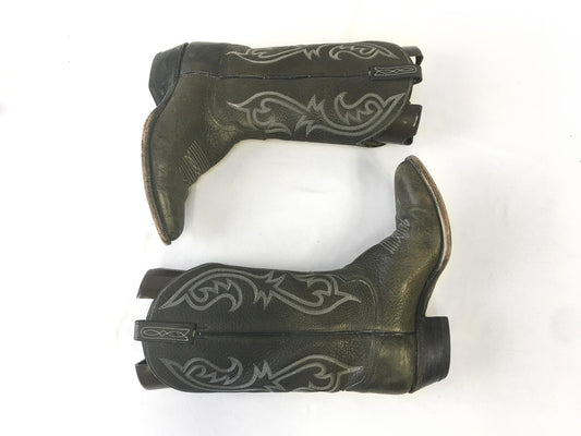 Vintage Dan Post Dark Gray/Olive Green Leather Embroidered Cowboy Boots, Style #06926, Men's Sz. 10.5D, Vintage Western Boots