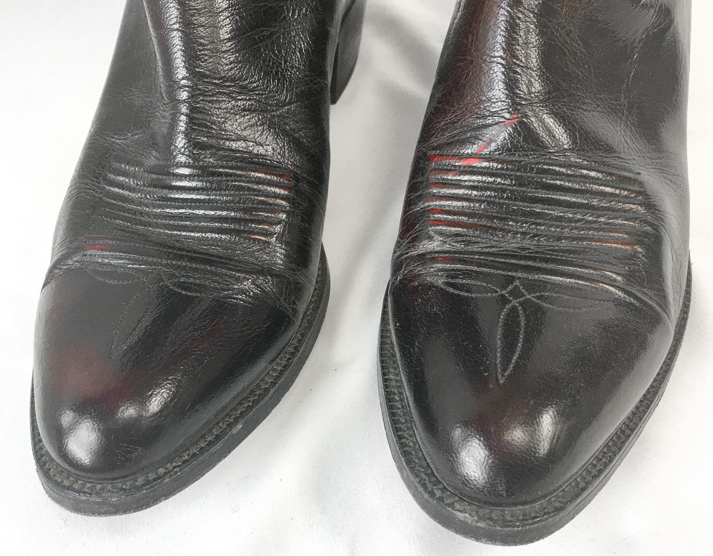 Vintage Lucchese Dark Cherry Red Leather Cowboy Boots, Men's Sz. 10B, Style L6630, Vintage Western Boots