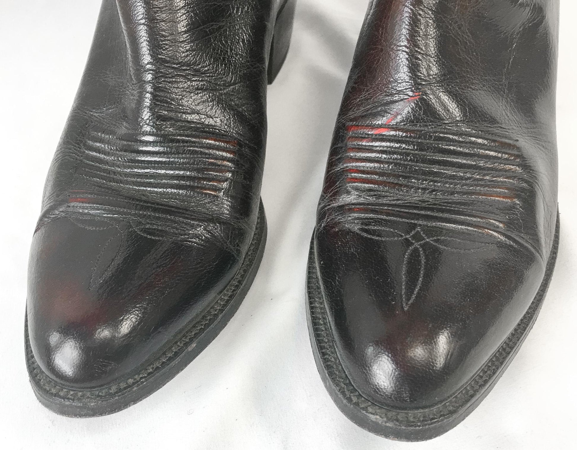 Vintage Lucchese Dark Cherry Red Leather Cowboy Boots, Men's Sz. 10B, Style L6630, Vintage Western Boots