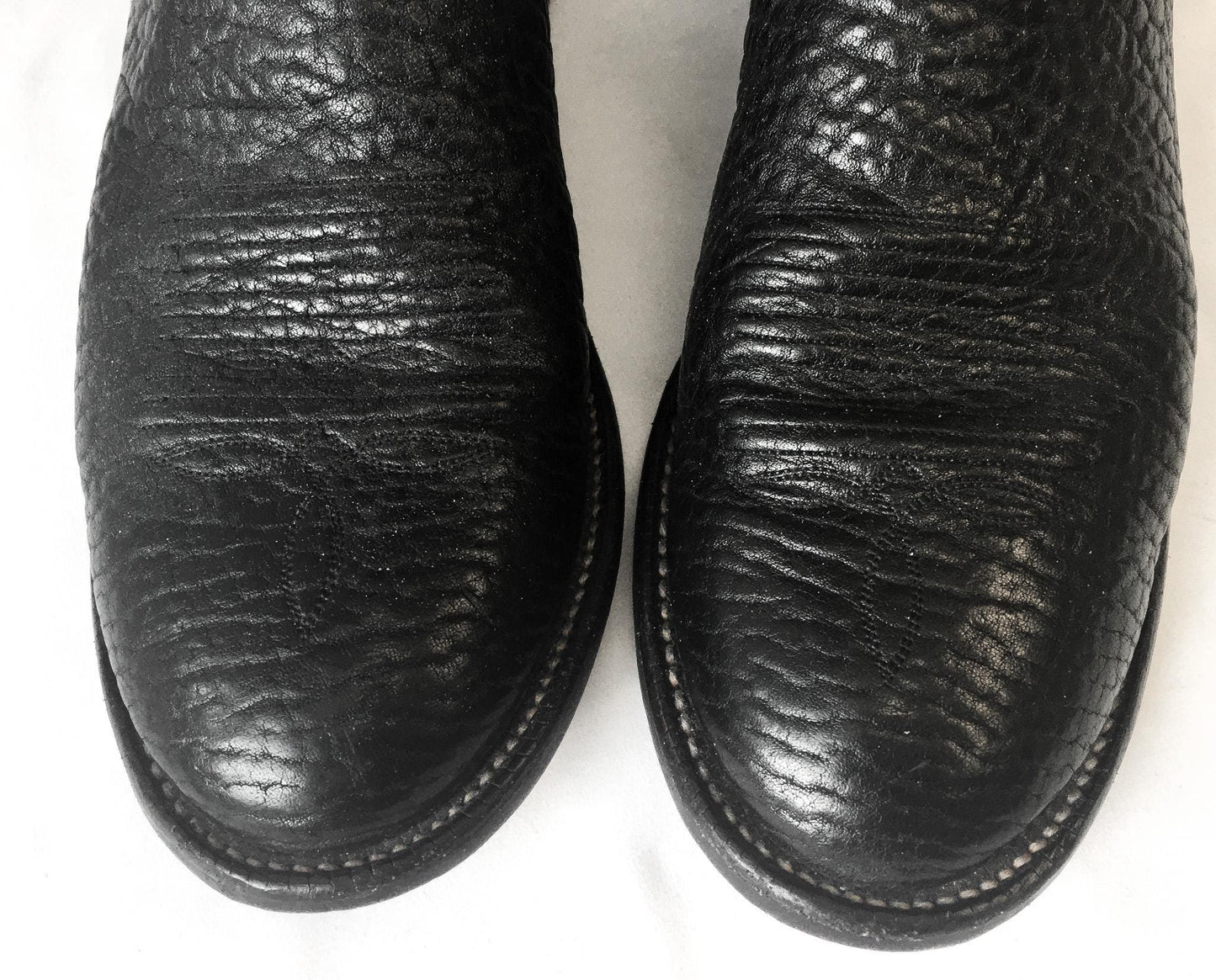 Vintage Nocona Black Bull Leather Cowboy Boots with Red Embroidery, Style #3013, Sz. 10.5D, Vintage Western Boots