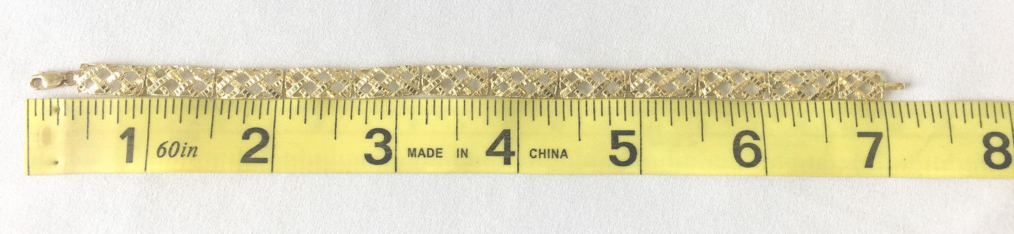 10K Yellow Gold Filigree Diamond Cut Hollow Chain Bracelet, 7", 5mm Width, Simple Everyday Stackable Chain Bracelet