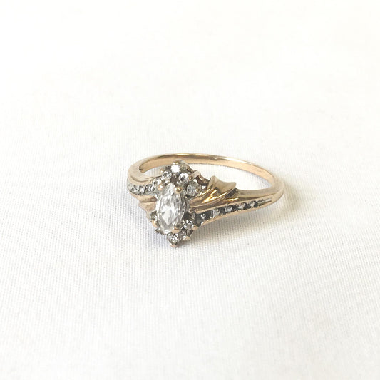 Vintage 10K Yellow Gold Cubic Zirconia Marquise Cluster Ring, Sz. 6, Elegant Classy Everyday Engagement Wedding Ring