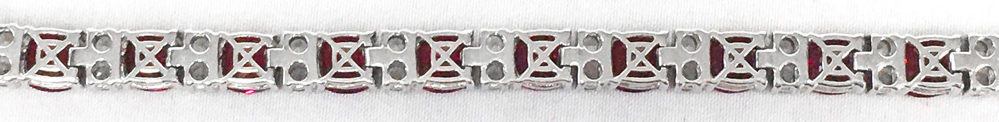925 Silver Ruby and White Sapphire Tennis Bracelet, 7.5", Vintage Elegant Art Deco Cocktail Style Bracelet