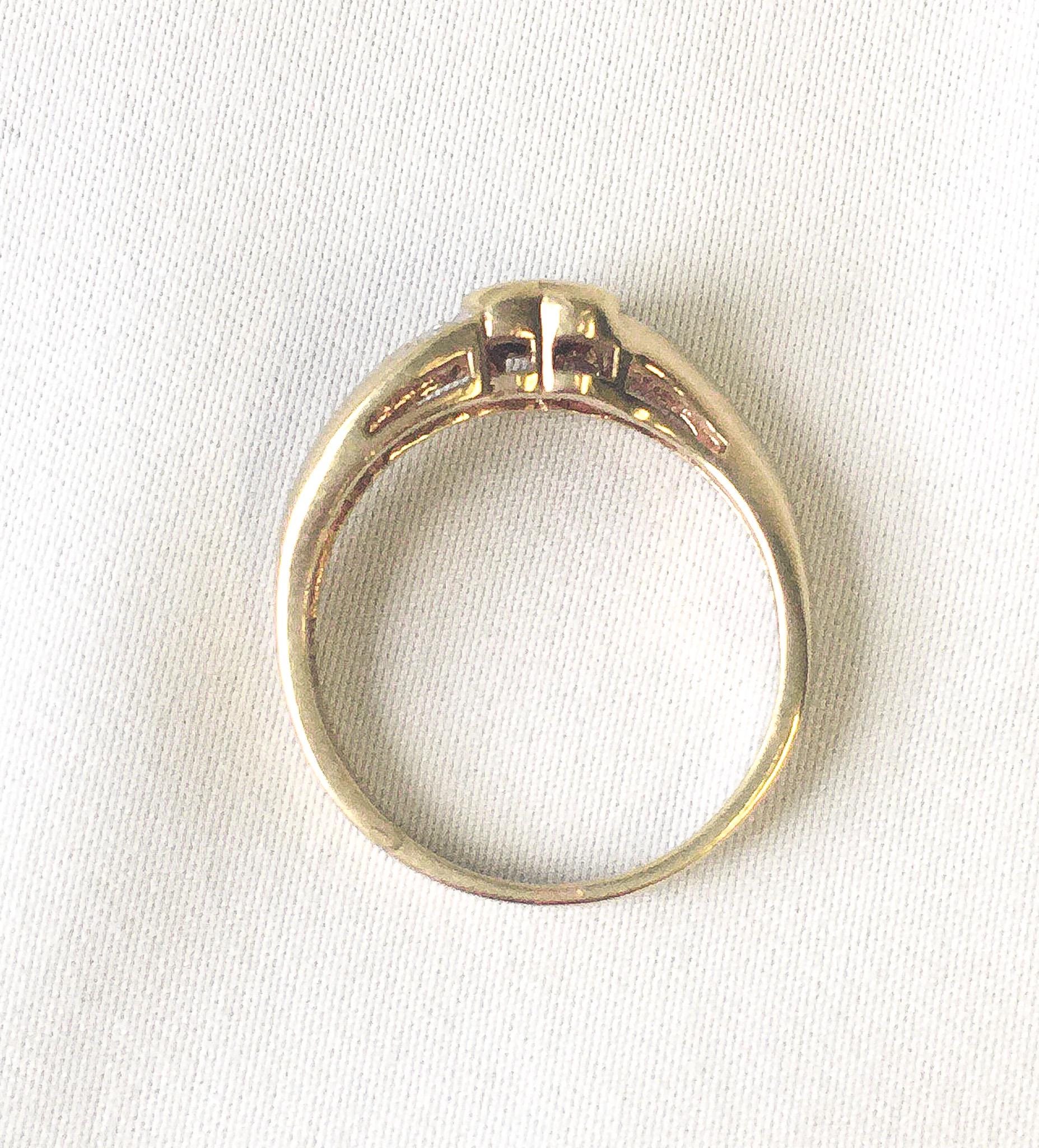 Vintage 10K Yellow Gold Garnet and Diamond Heart Asymmetrical Ring, Sz. 7.5, Vintage Gold Heart Birthstone Ring