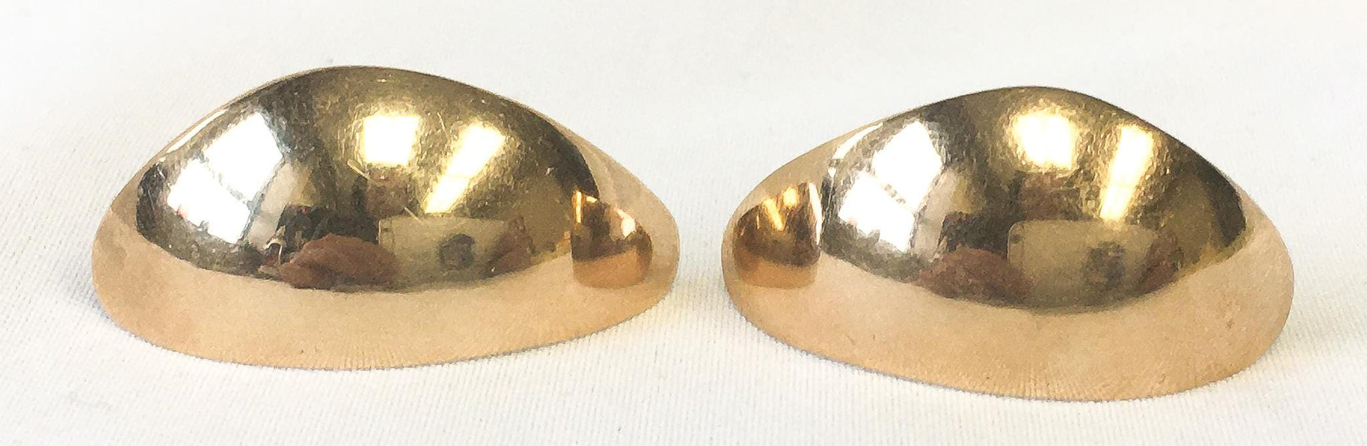 Vintage 14K Yellow Gold Abstract Shaped Large Half Dome Stud Earrings, Vintage Chunky Gold Everyday Minimalist Earrings