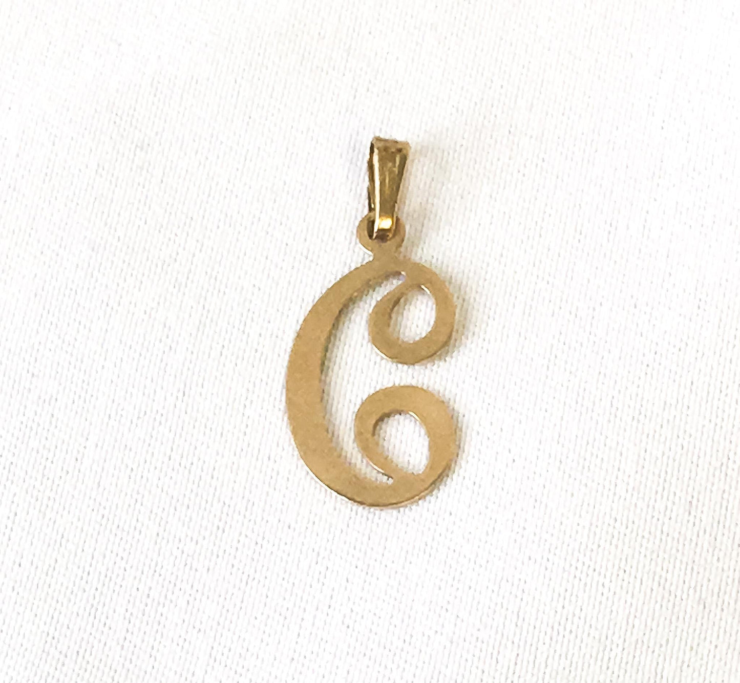 Vintage 14K Yellow Gold "C" Cursive Monogram Initial Pendant, .75 Inches, .3 Grams, Simple Everyday Dainty Initial Pendant