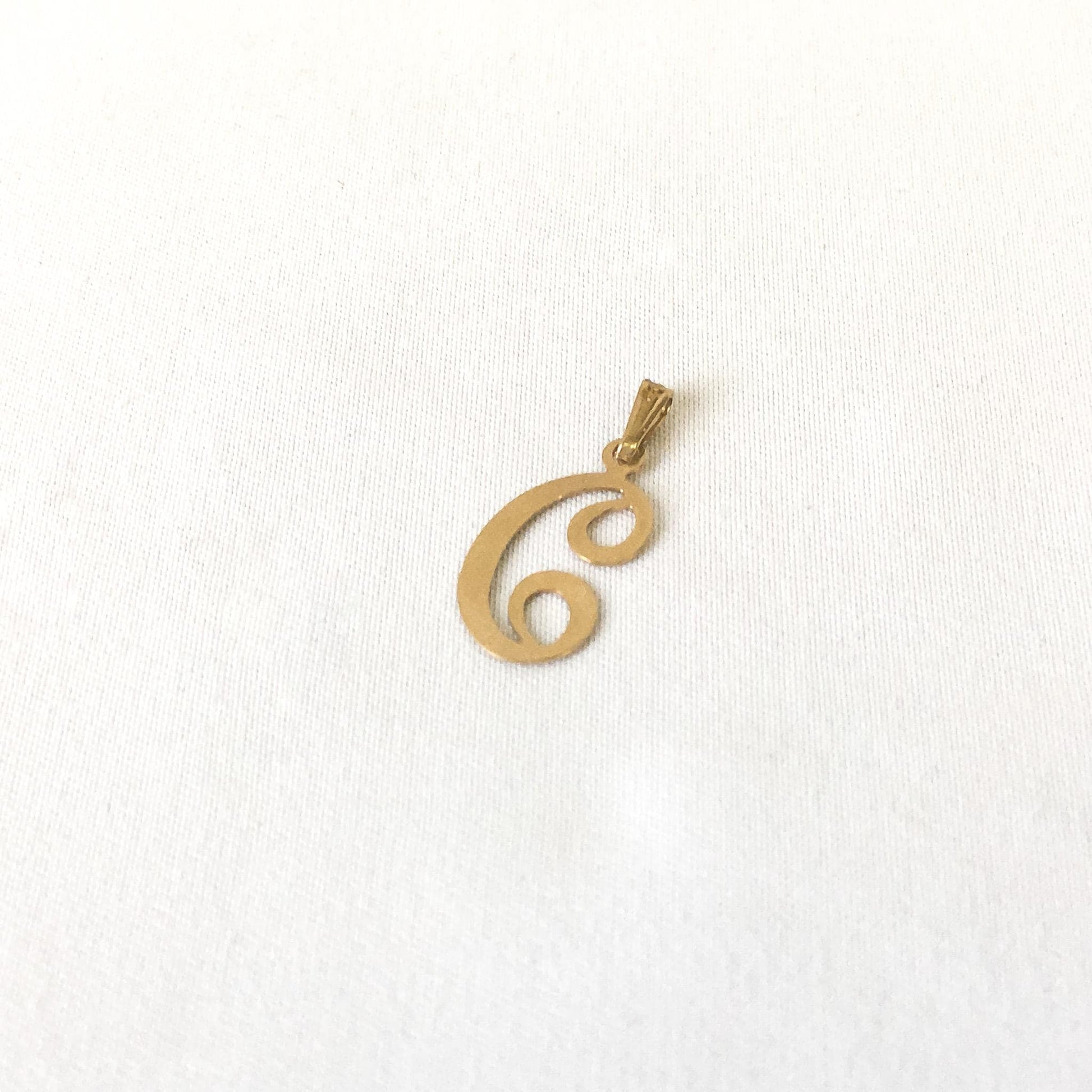 Vintage 14K Yellow Gold "C" Cursive Monogram Initial Pendant, .75 Inches, .3 Grams, Simple Everyday Dainty Initial Pendant