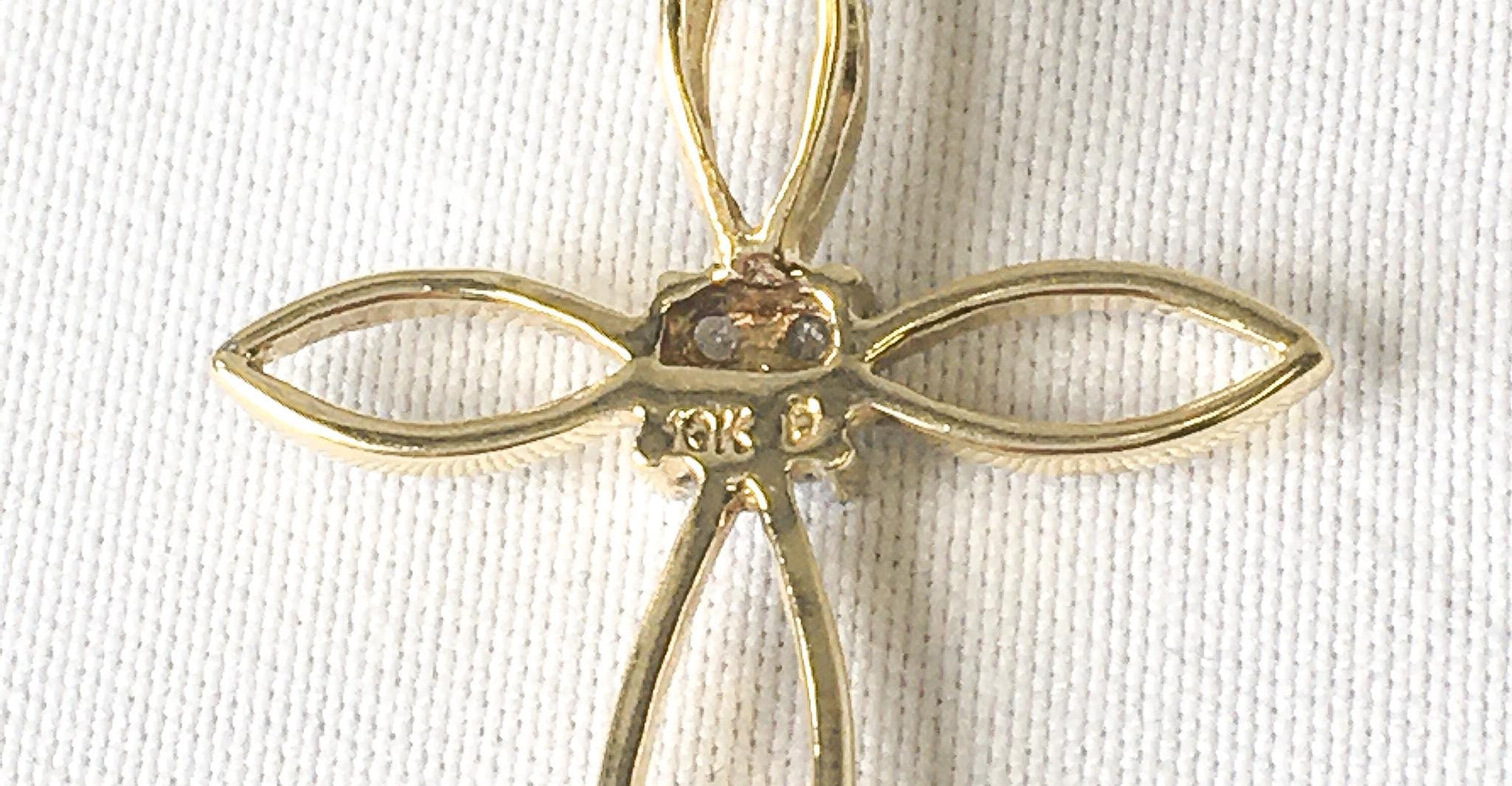 10K Yellow Gold Diamond Open Line Cross Necklace, 18", Dainty Simple Everyday Layering Cross Necklace