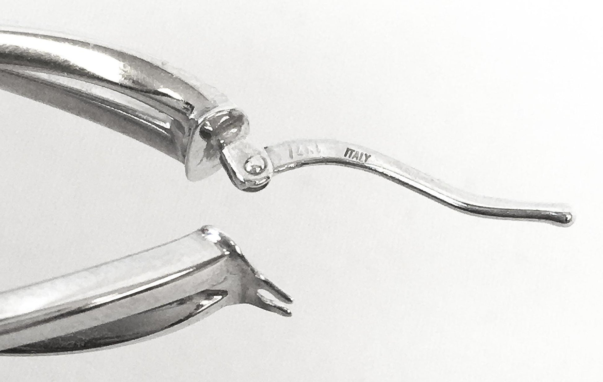 14K Italy White Gold Oblong Double Twisted Hoop Earrings, 2", 3.6 Grams, Unique White Gold Silver Hoops
