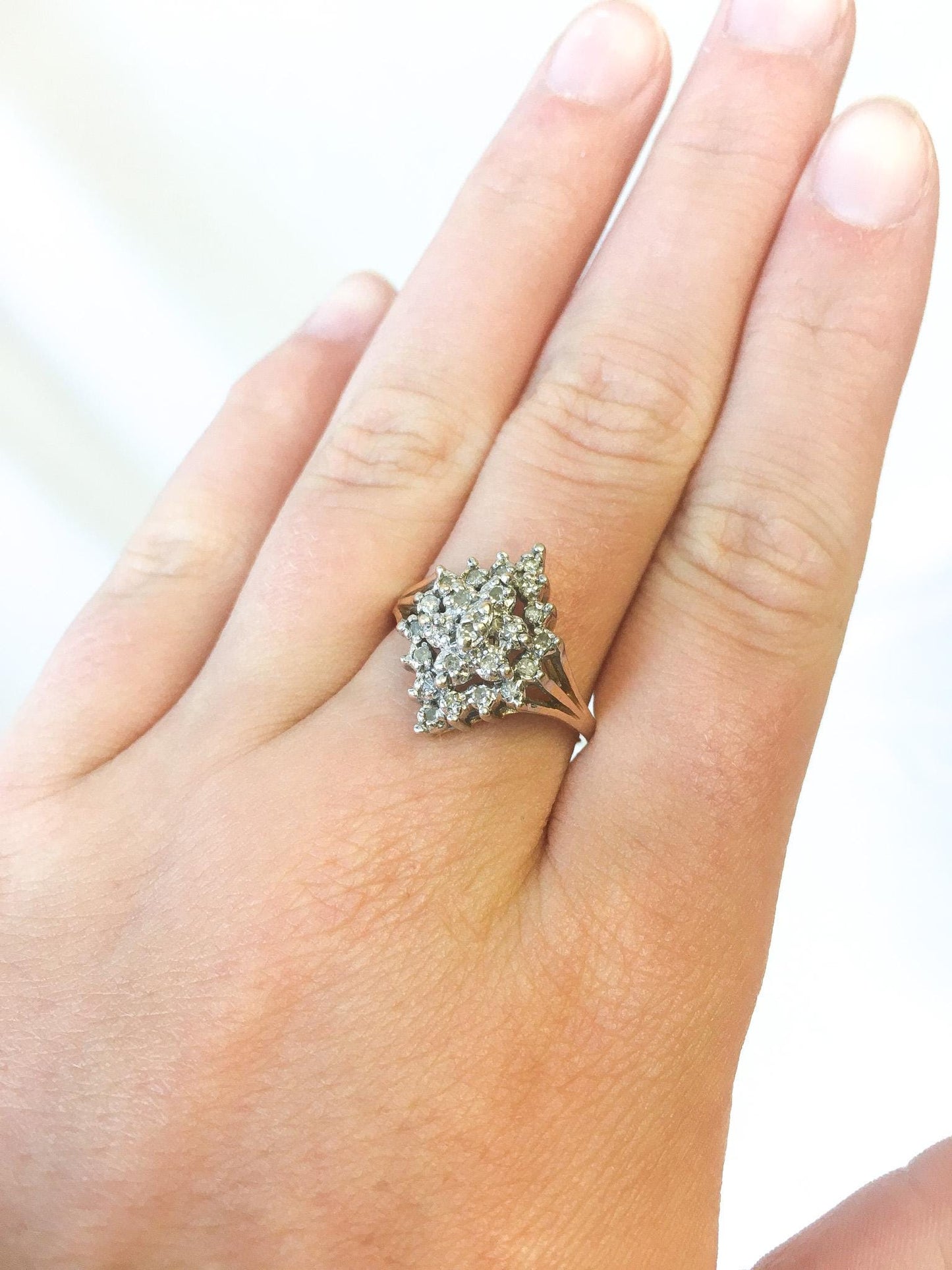 Vintage 14K Gold Diamond Cluster Ring, Sz. 7, Vintage Elegant Classy Art Deco Style Statement Diamond Engagement Ring