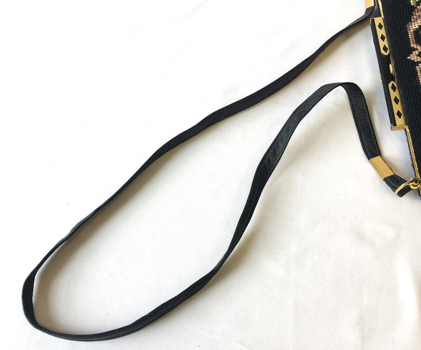 70s Black Floral Needlepoint Tapestry Crossbody Bag, Vintage Unique Boho Style Handbag