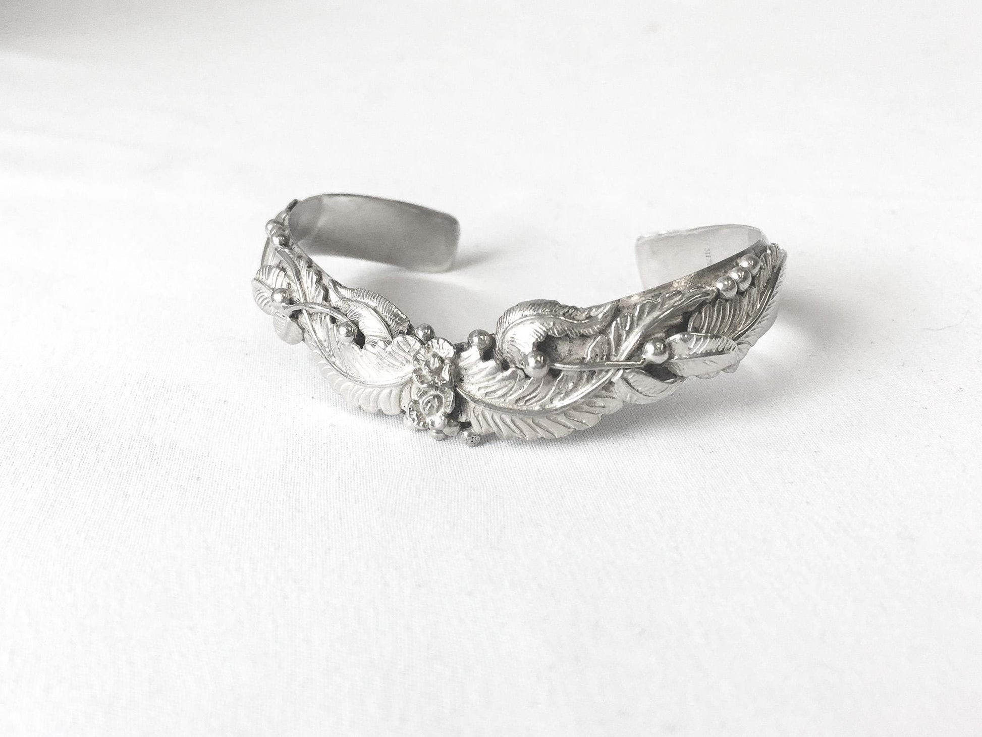 Vintage Les Baker Sterling Silver Floral Adjustable Cuff Bracelet, 5"-6" Wrist, Vintage Navajo Western Boho Bracelet
