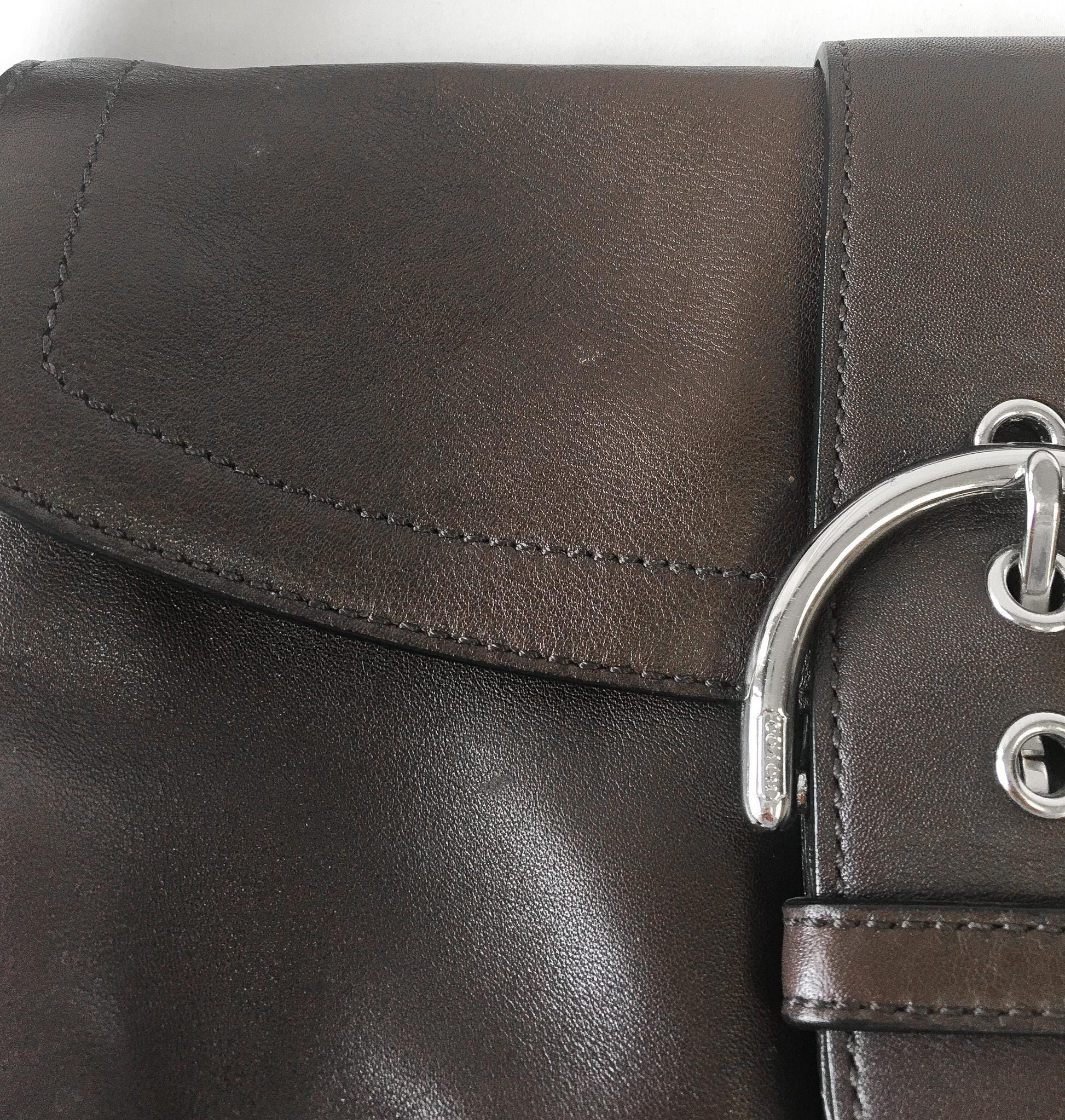 Y2K Coach Dark Brown Soho Buckle Double Pocket Shoulder Bag, Style #3653, Vintage Everyday Classic Coach Handbag