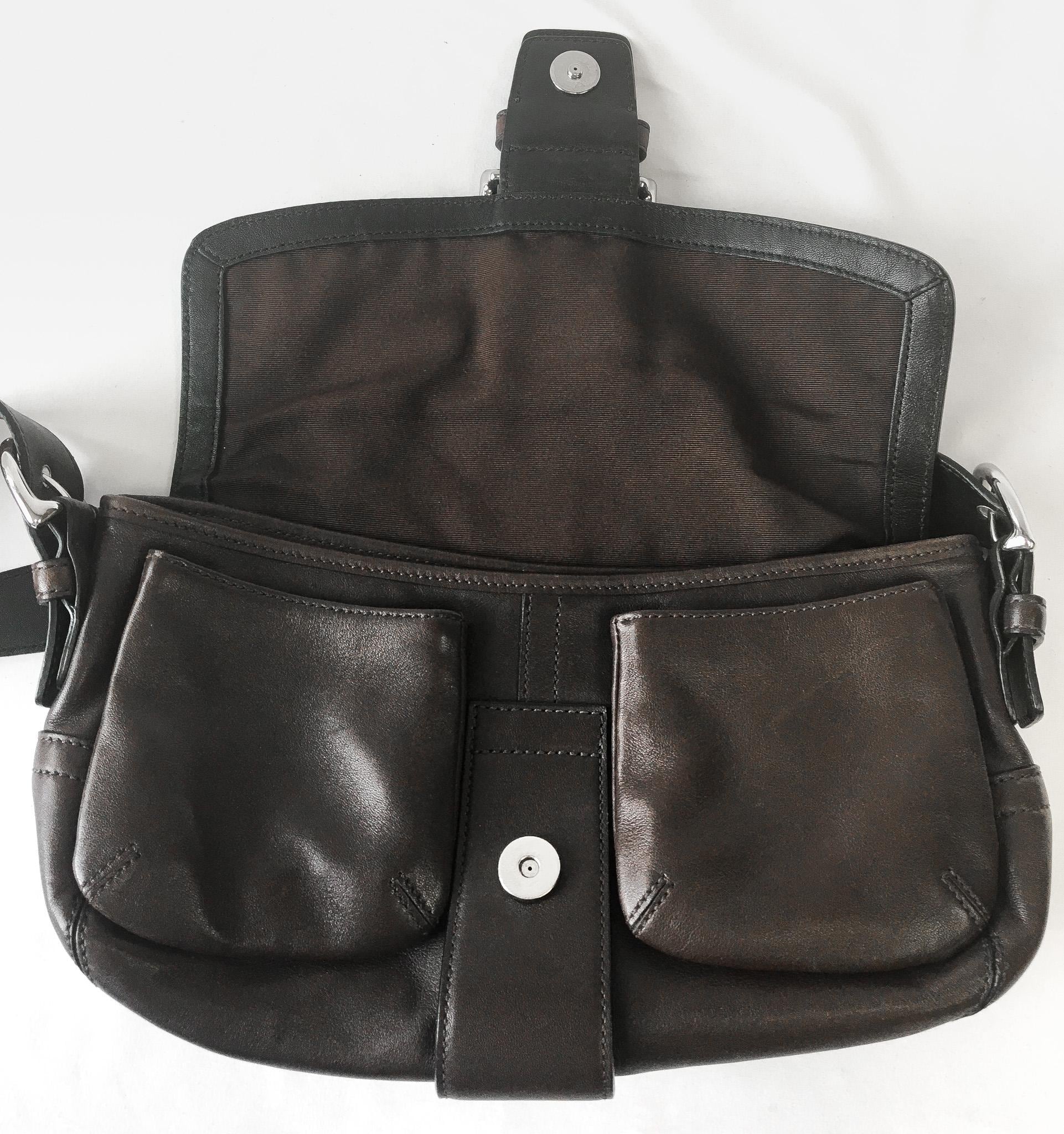 Y2K Coach Dark Brown Soho Buckle Double Pocket Shoulder Bag, Style #3653, Vintage Everyday Classic Coach Handbag