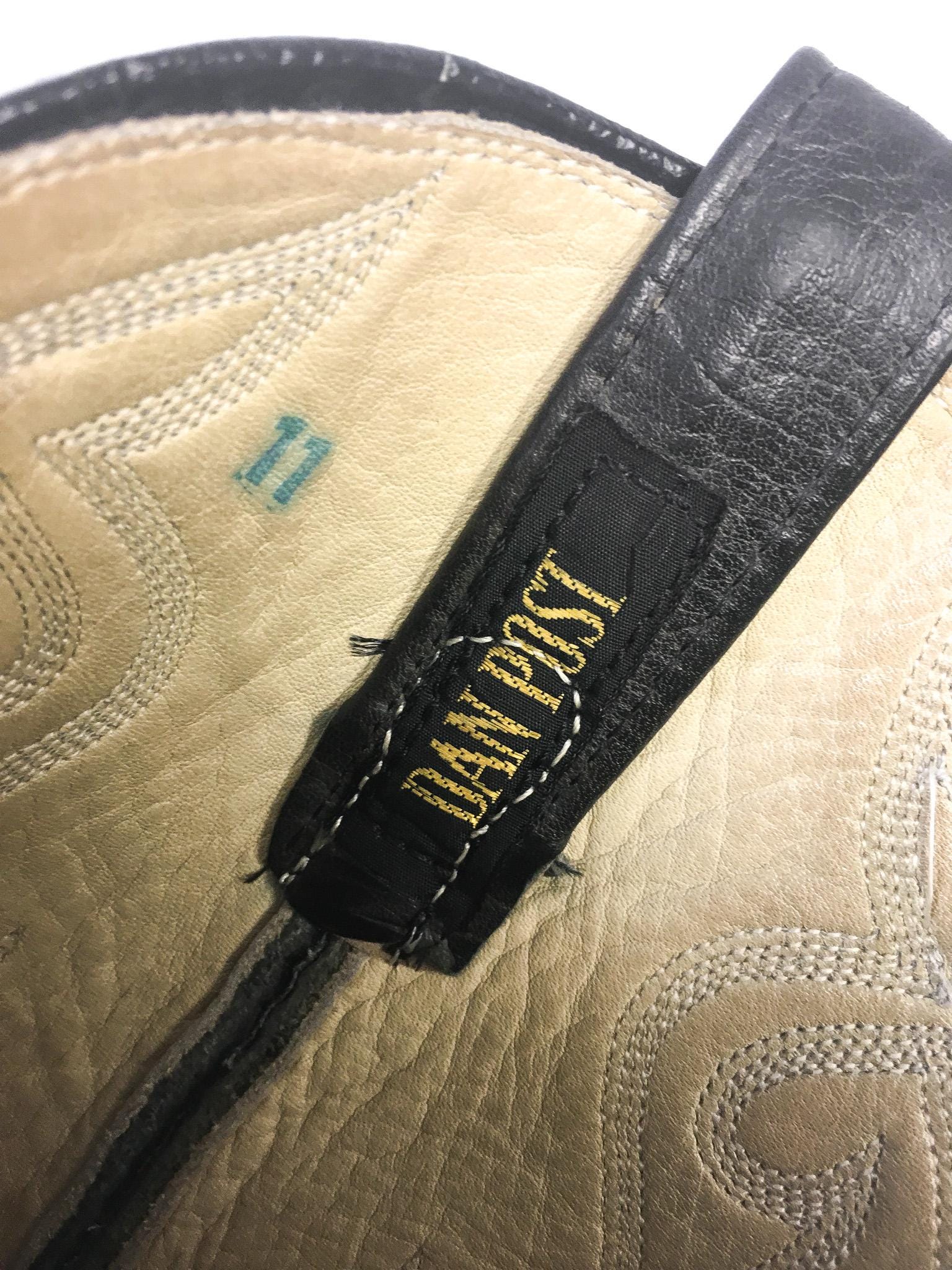 Vintage Dan Post Dark Gray/Olive Green Leather Embroidered Cowboy Boots, Style #06926, Men's Sz. 10.5D, Vintage Western Boots