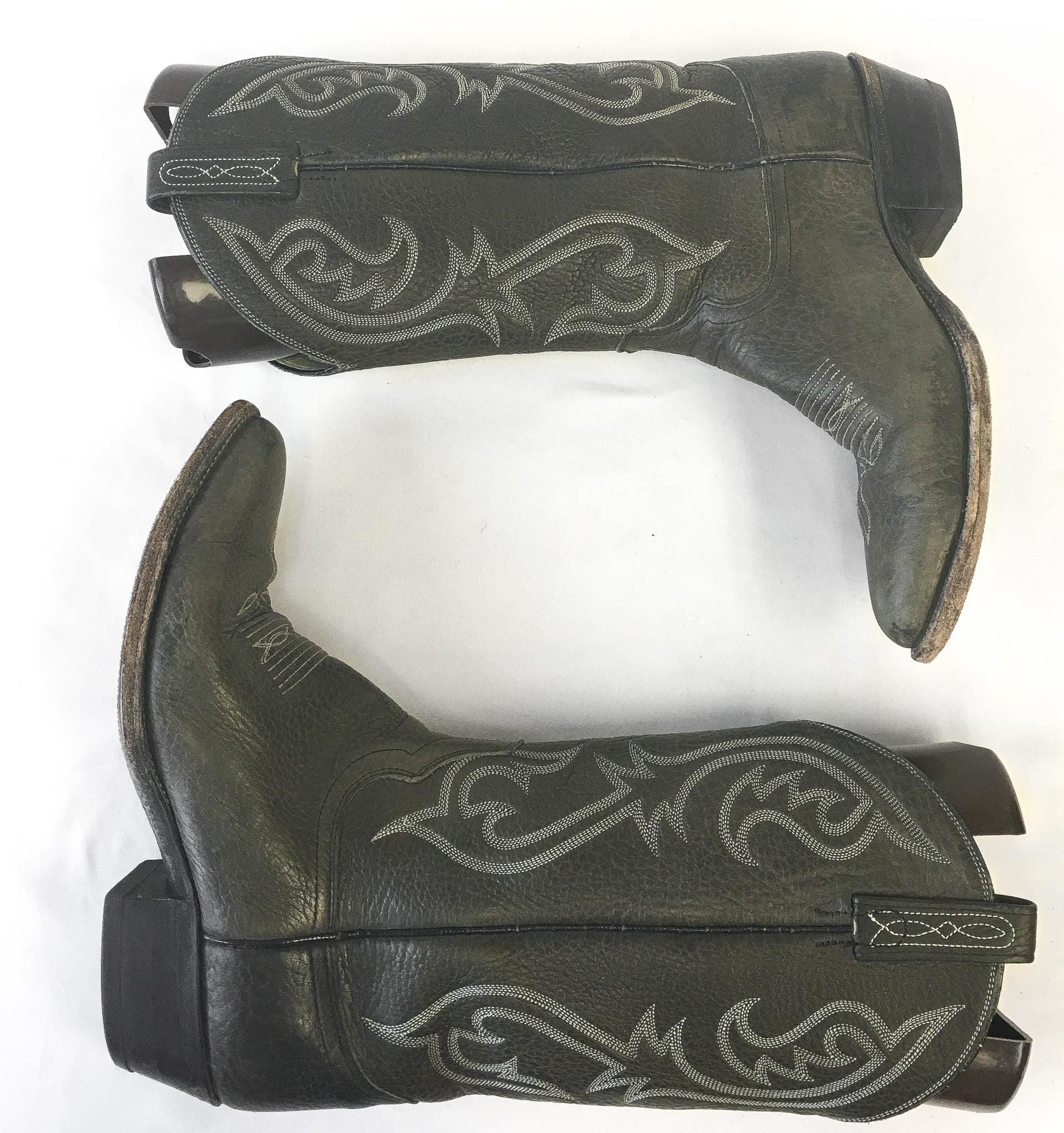 Vintage Dan Post Dark Gray/Olive Green Leather Embroidered Cowboy Boots, Style #06926, Men's Sz. 10.5D, Vintage Western Boots