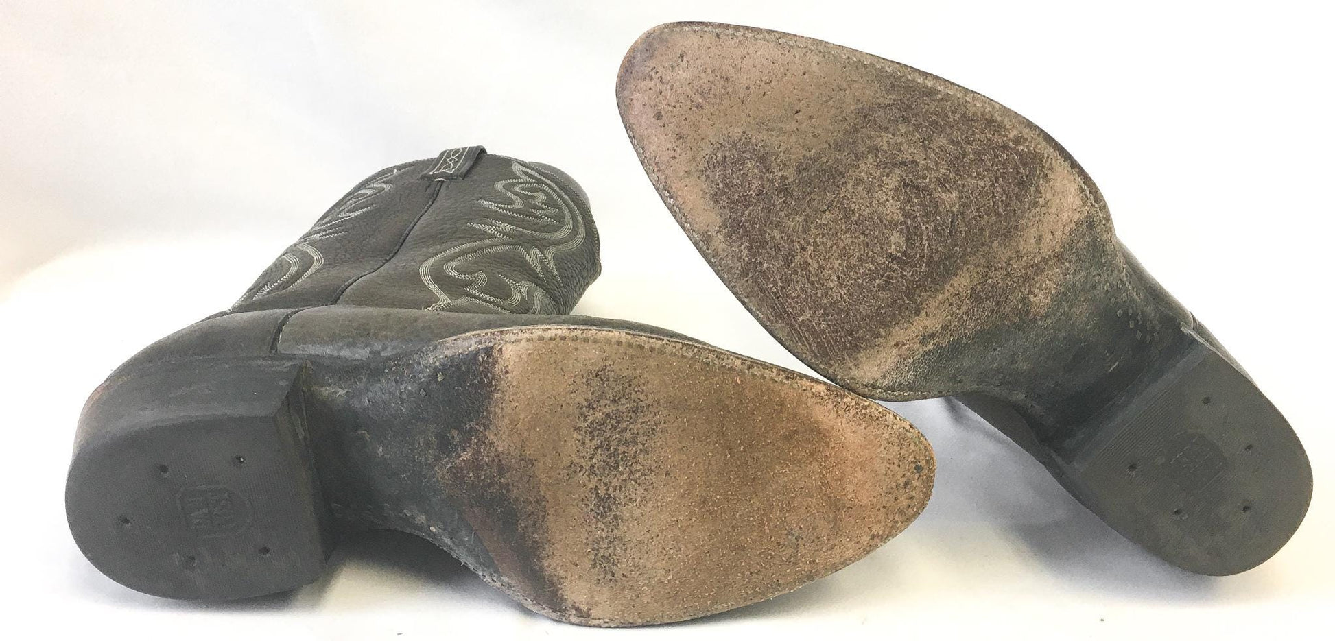 Vintage Dan Post Dark Gray/Olive Green Leather Embroidered Cowboy Boots, Style #06926, Men's Sz. 10.5D, Vintage Western Boots