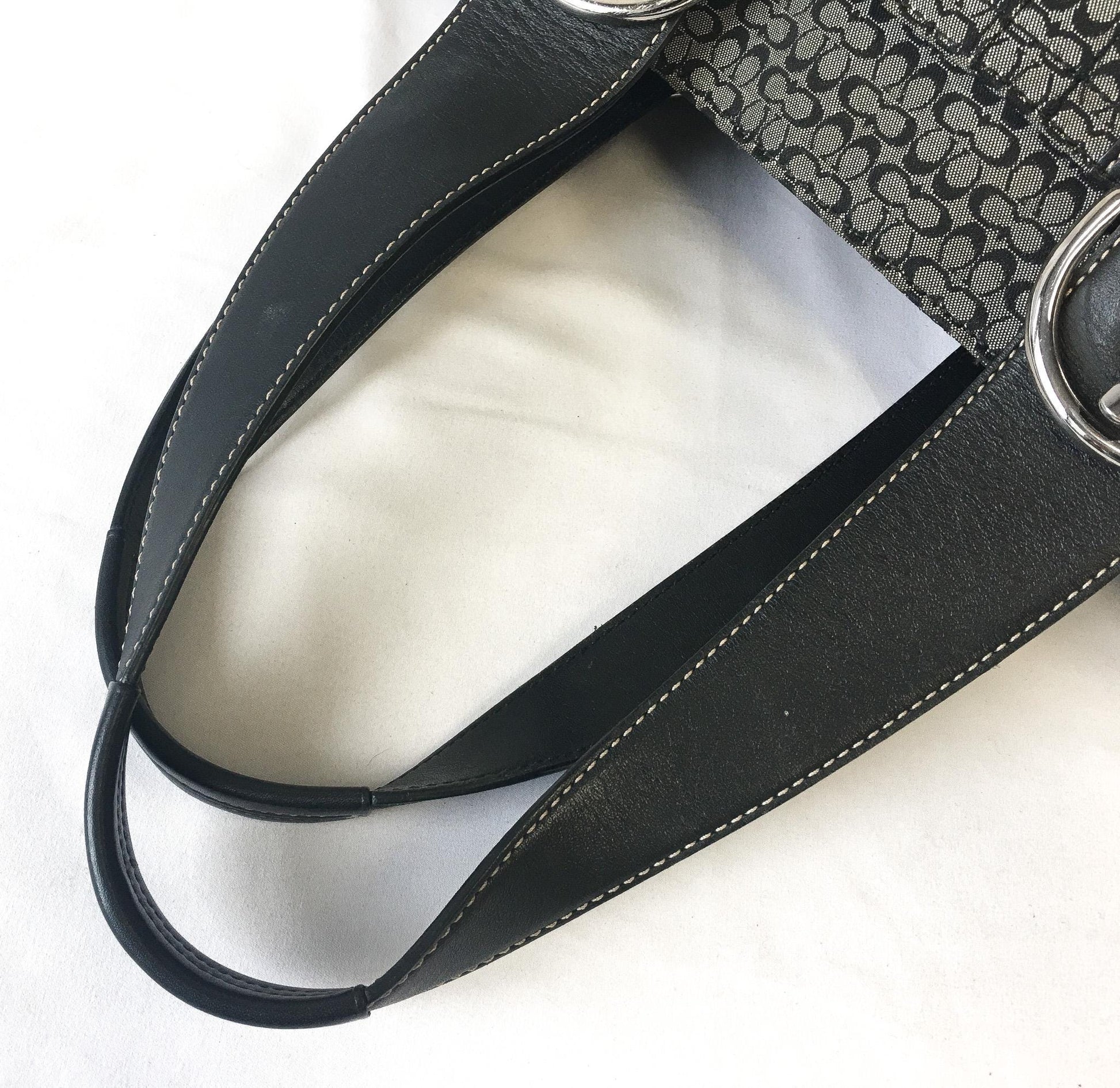 Y2K Coach Black/Gray Signature C Monogram Canvas Leather Shoulder Tote Bag, Style #F10928, 00s Vintage Coach Tote
