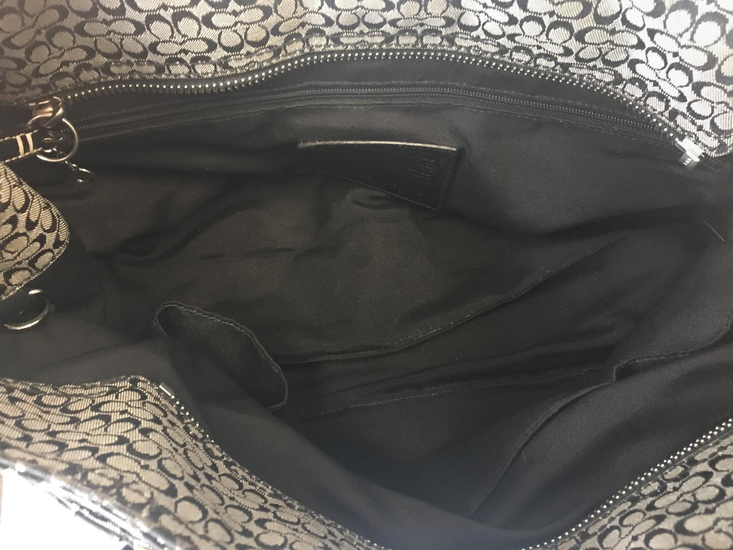 Y2K Coach Black/Gray Signature C Monogram Canvas Leather Shoulder Tote Bag, Style #F10928, 00s Vintage Coach Tote