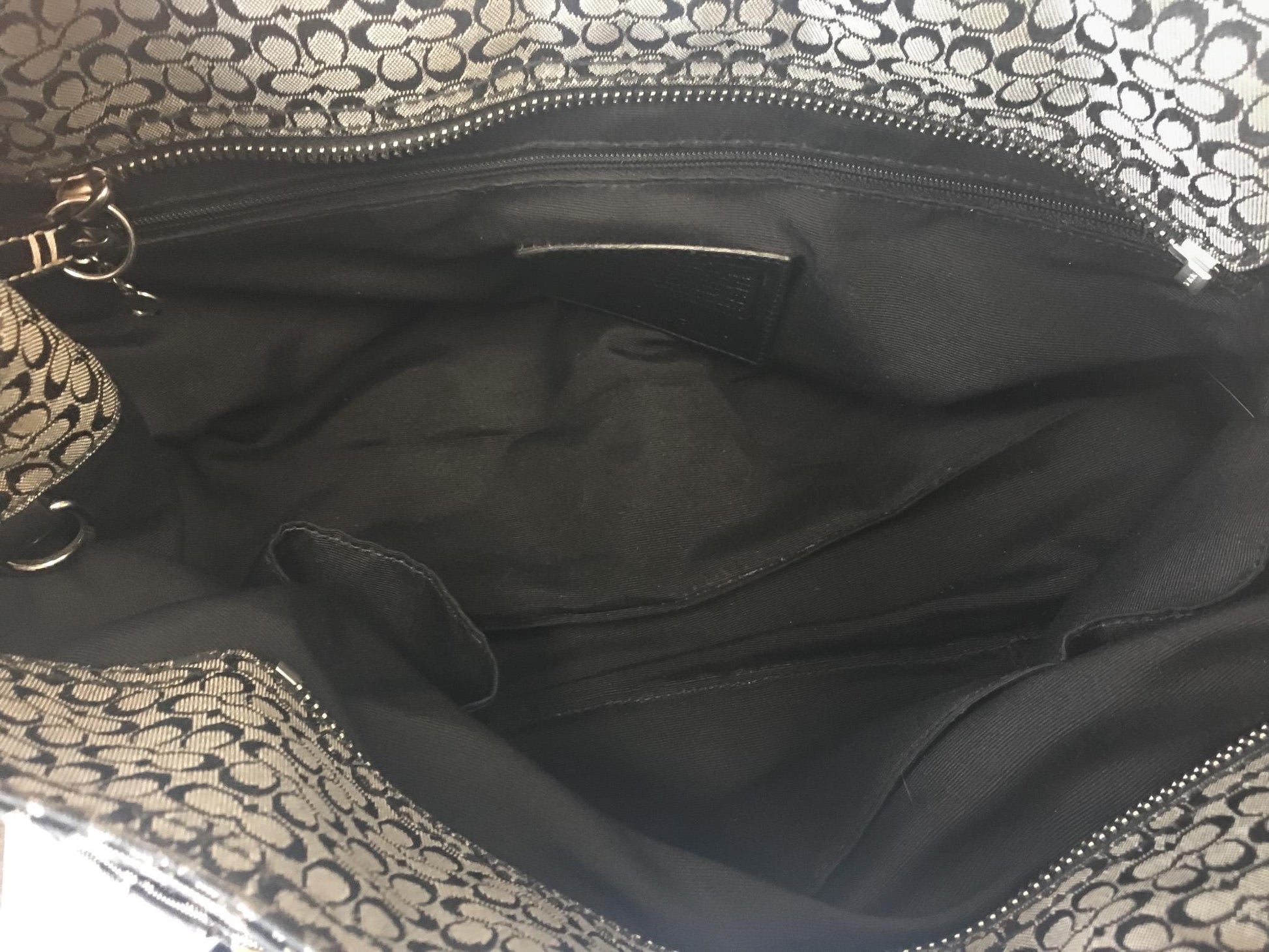 Y2K Coach Black/Gray Signature C Monogram Canvas Leather Shoulder Tote Bag, Style #F10928, 00s Vintage Coach Tote