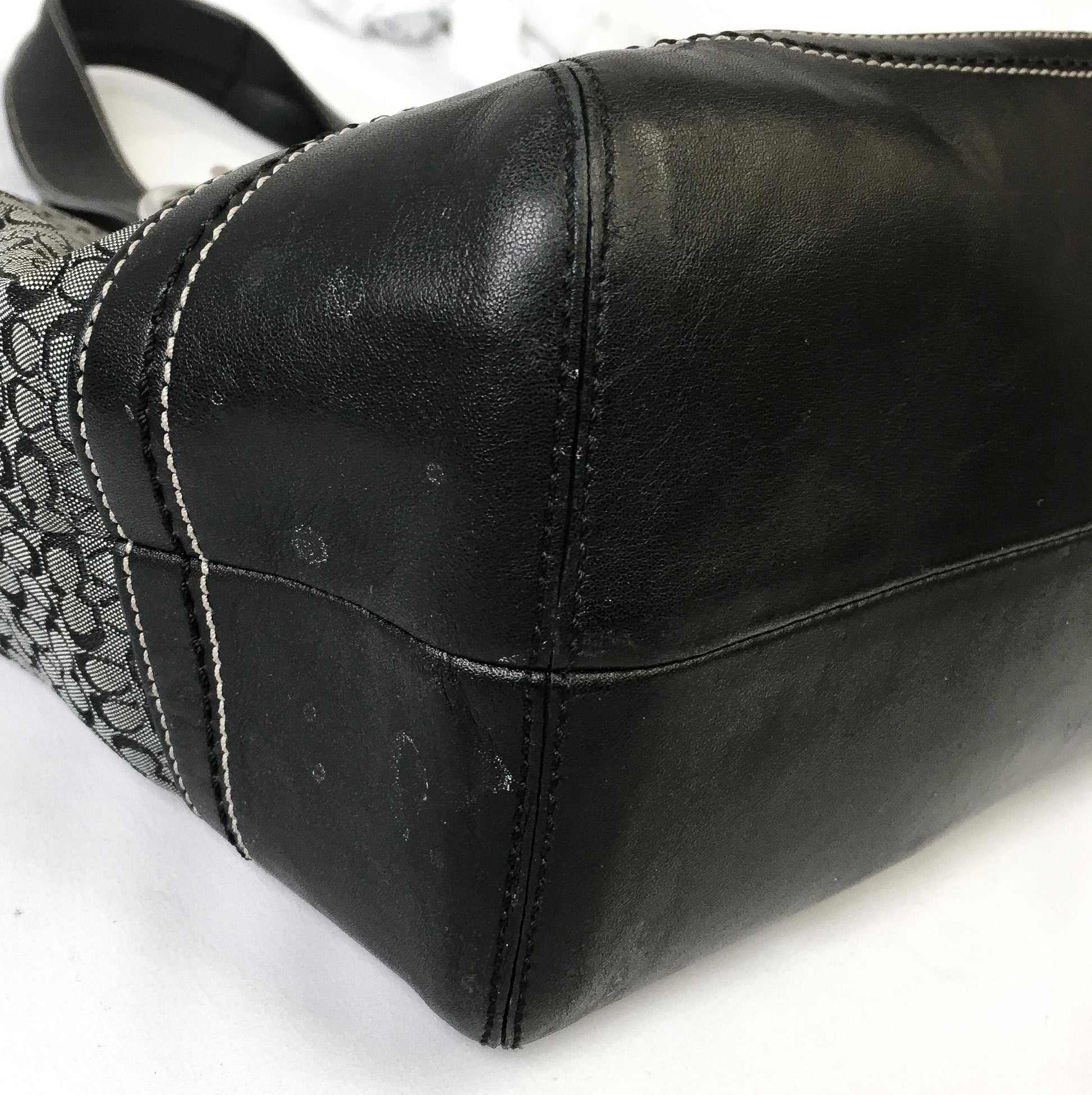 Y2K Coach Black/Gray Signature C Monogram Canvas Leather Shoulder Tote Bag, Style #F10928, 00s Vintage Coach Tote