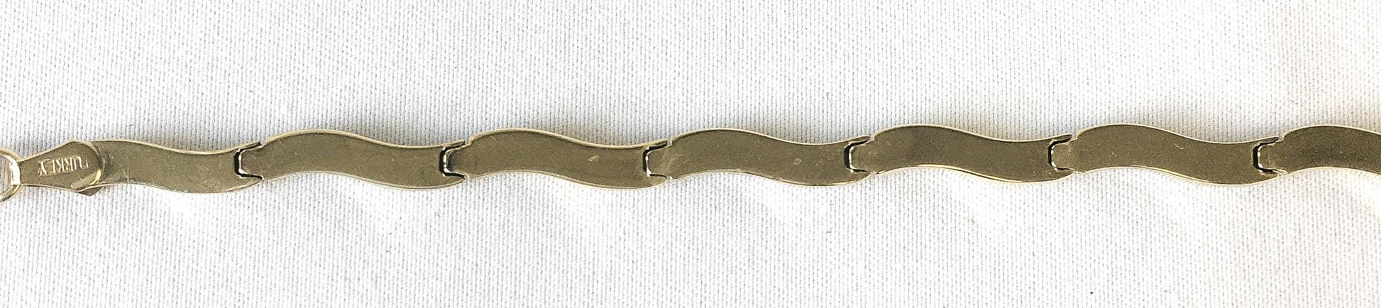 Vintage 10K Turkey Yellow and White Gold Two Toned Wave Chain Link Bracelet, 7", Roughly 3mm, Simple Everyday Stackable Chain Bracelet
