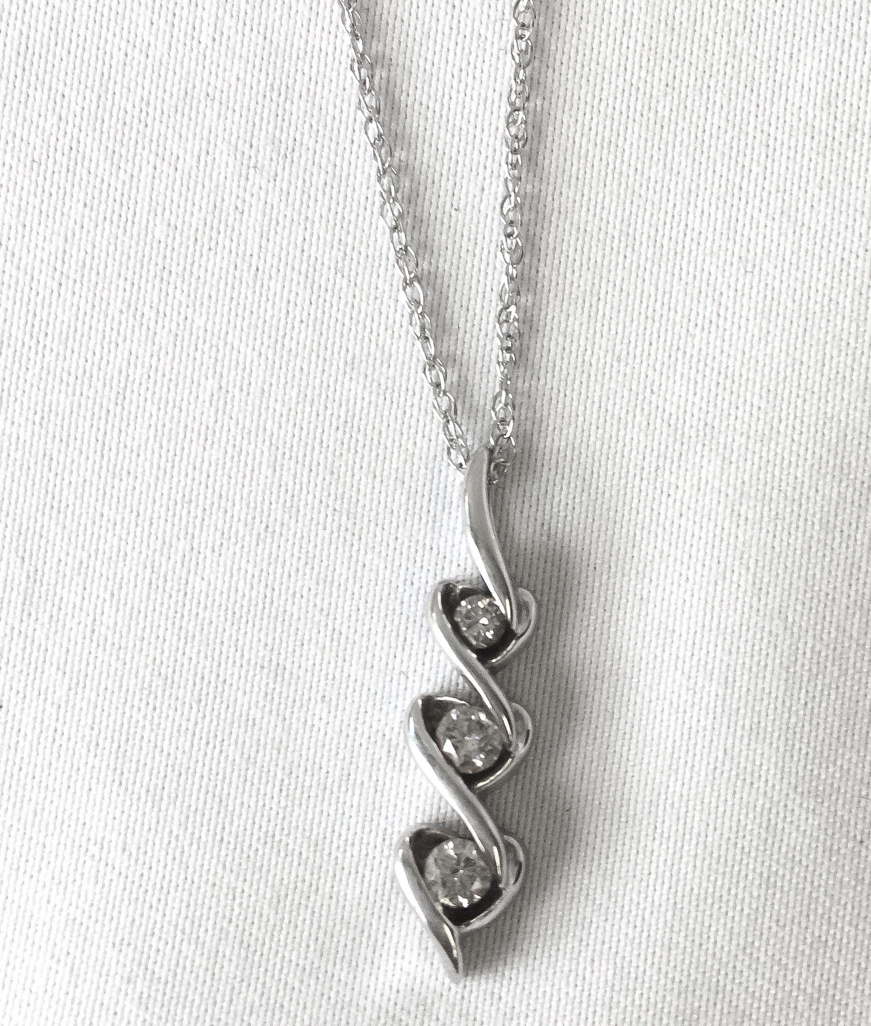 10K Sirena White Gold Diamond Twisted Heart Journey Pendant Necklace, 18", Simple Everyday Elegant Diamond Necklace