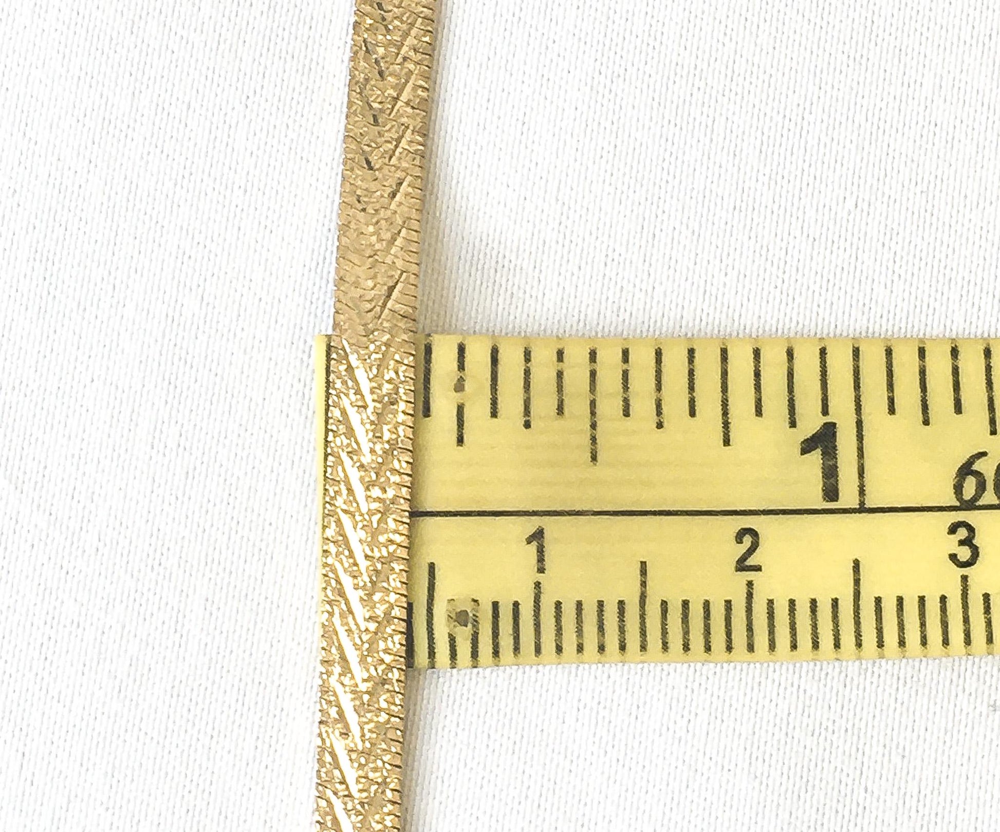 14K Italy Yellow Gold Etched Flat Herringbone Chain Bracelet, 7", 4mm Width, Elegant Everyday Dainty Stackable Bracelet