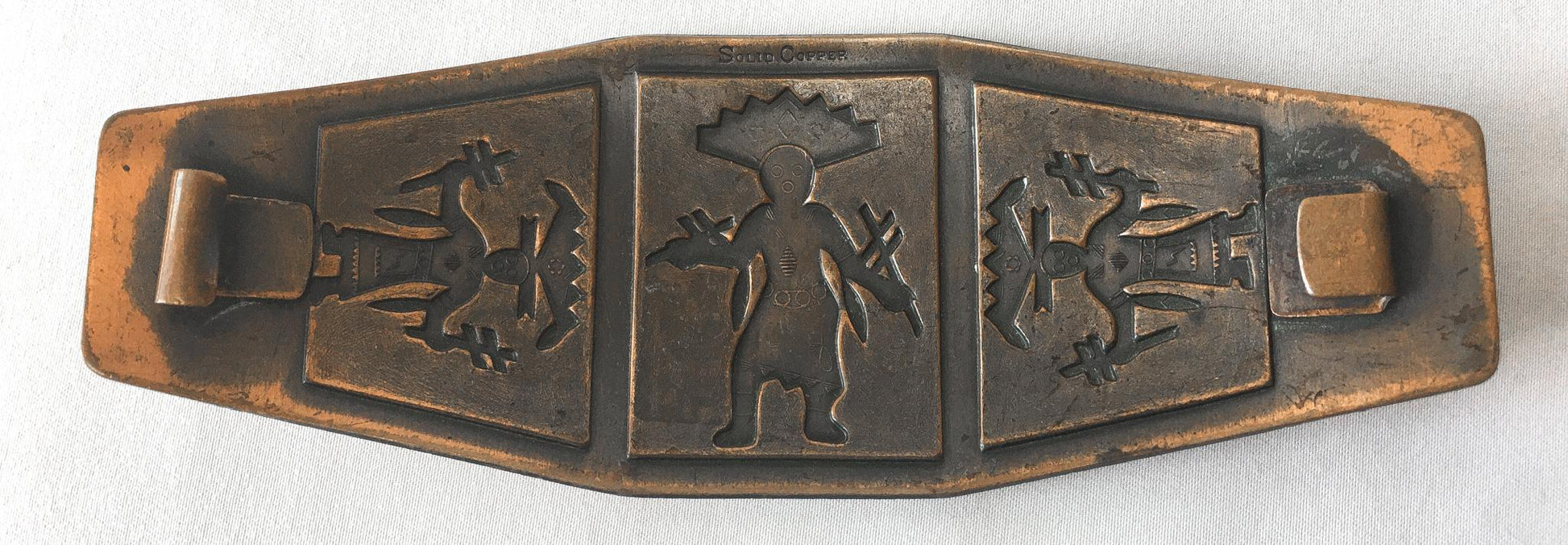 Vintage 70s Copper Aztec Southwestern Indian Belt Buckle, 5.5" x 2", Unique Statement Western Native Belt