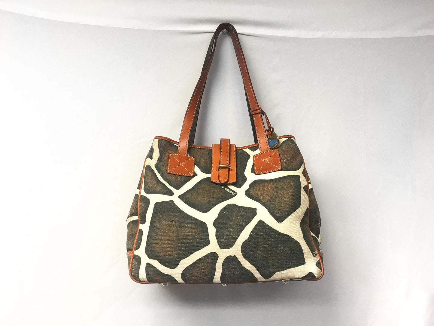 Y2K Dooney and Bourke Giraffe Animal Print Canvas Leather Shoulder Tote Bag, Unique 00s Animal Print Handbag